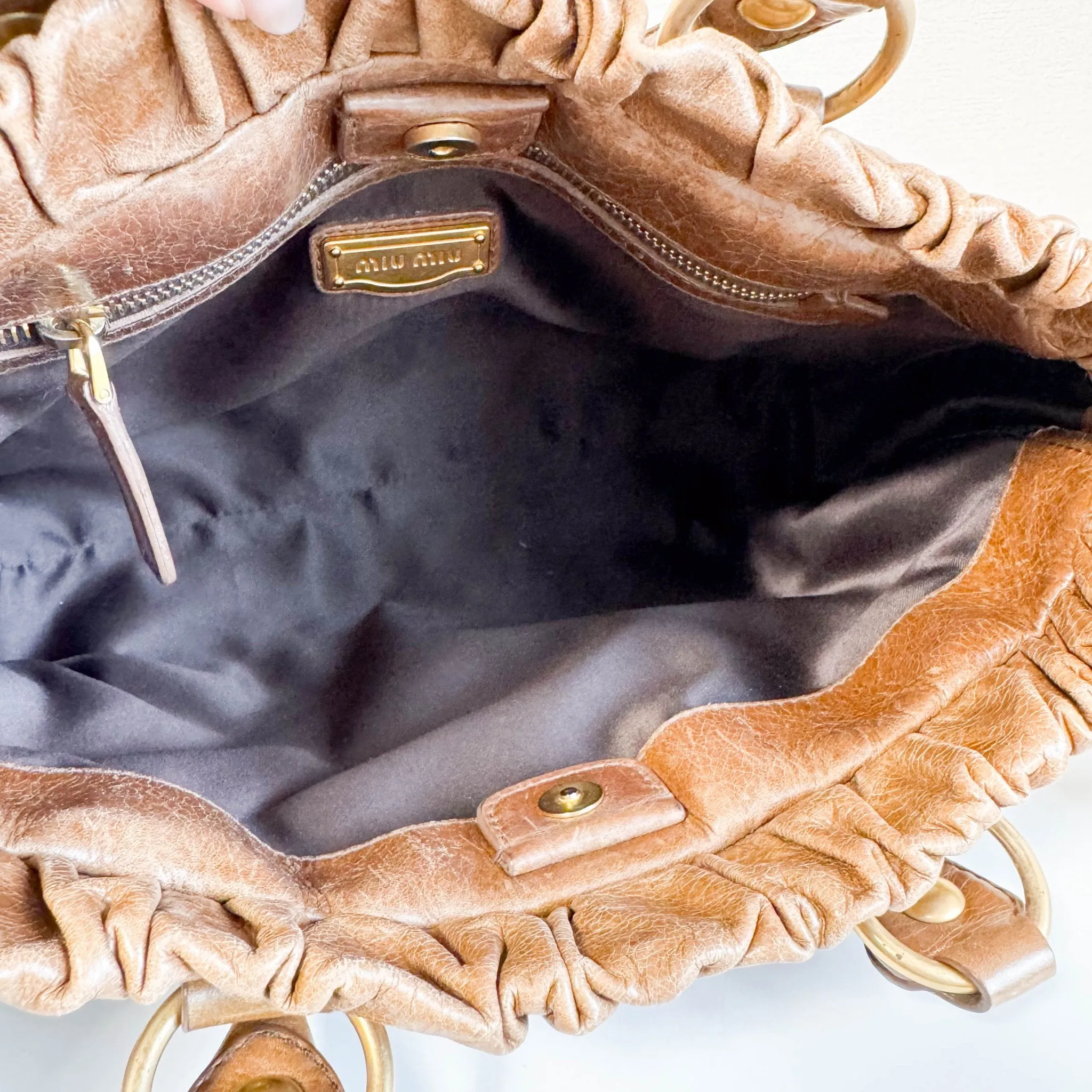 Matelassé Brown Leather Shoulder Bag Tote