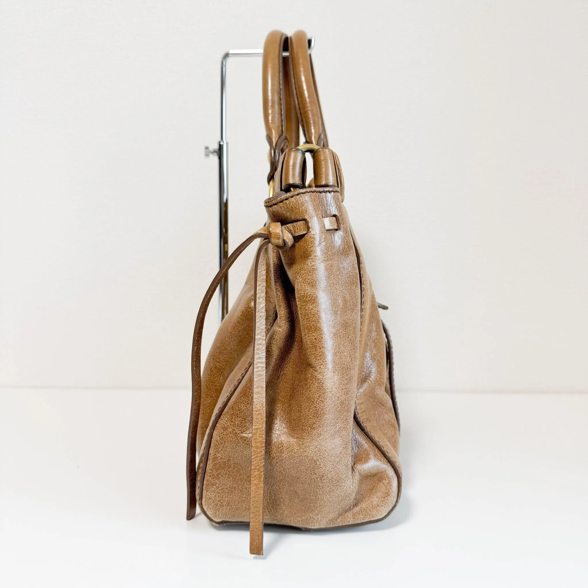 Matelassé Brown Leather Shoulder Bag Tote