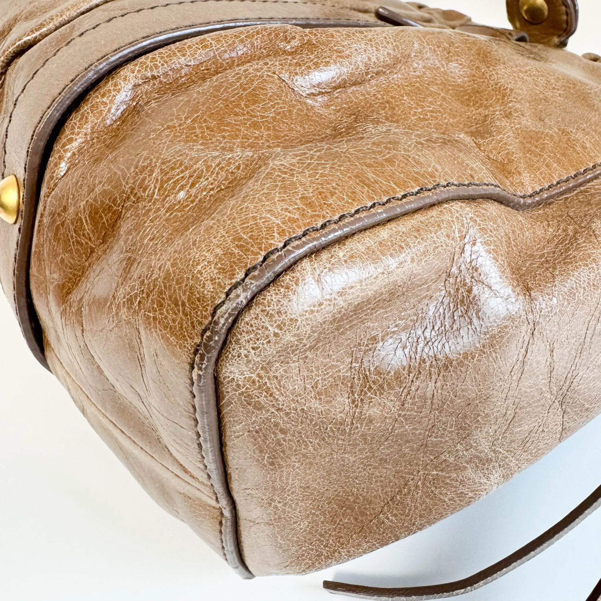 Matelassé Brown Leather Shoulder Bag Tote