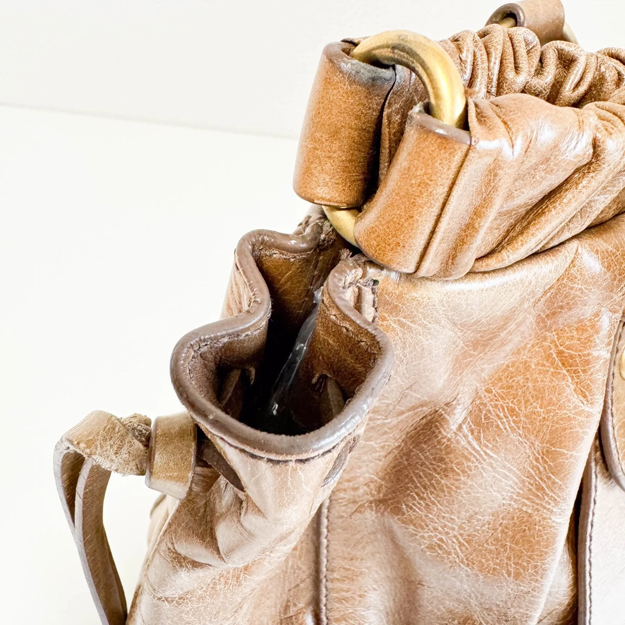 Matelassé Brown Leather Shoulder Bag Tote