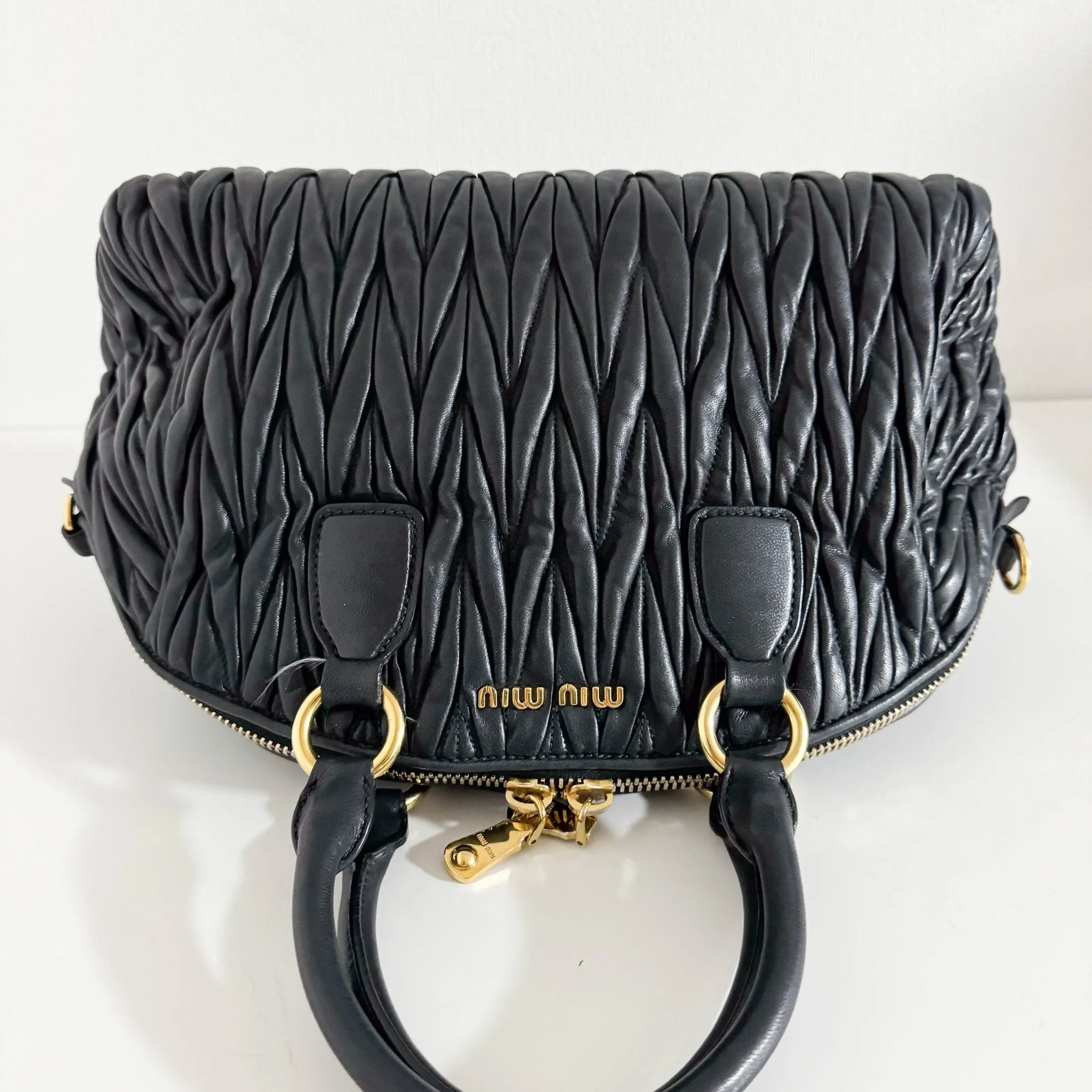 Matelassé Lambskin Leather Double Handle Handbag Black