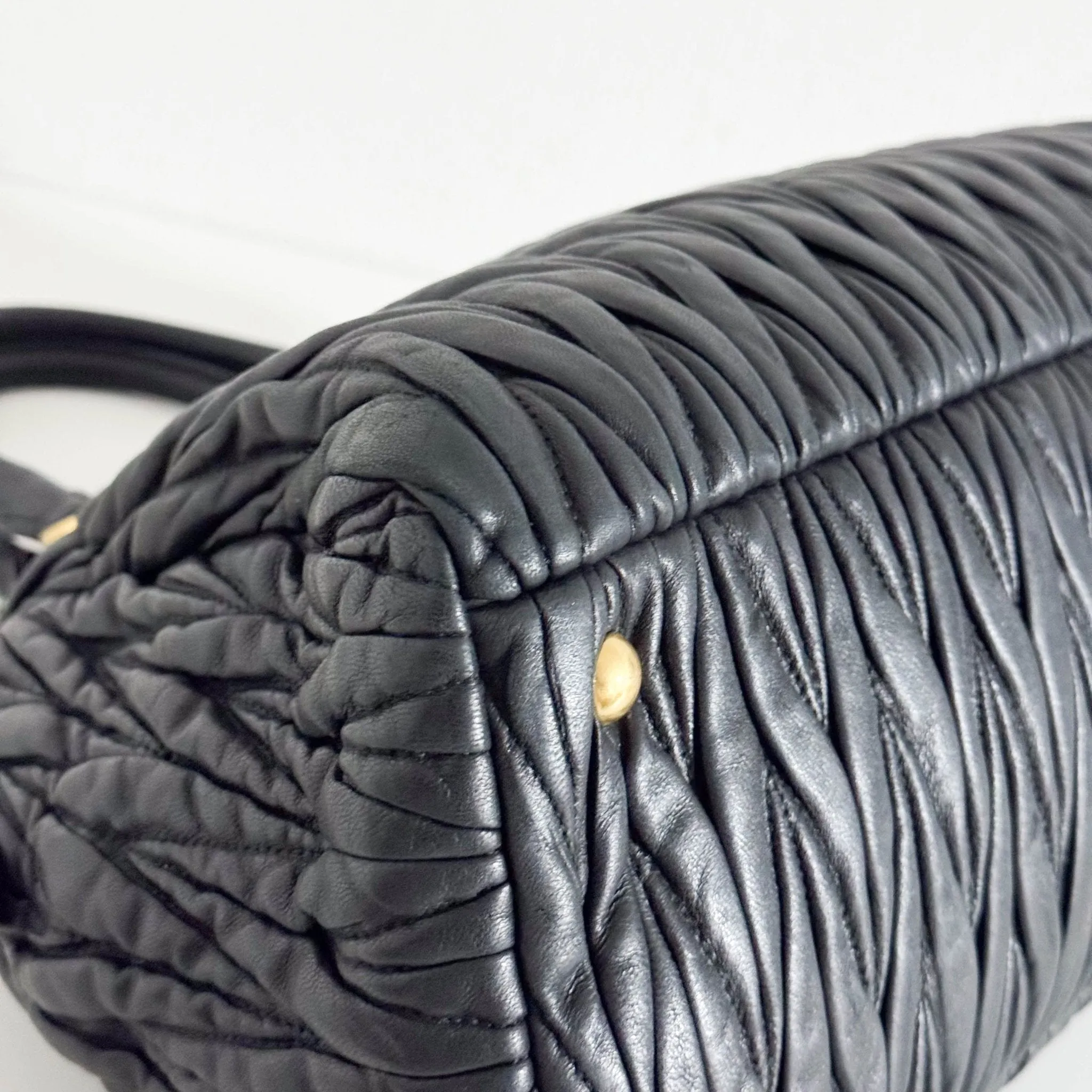 Matelassé Lambskin Leather Double Handle Handbag Black