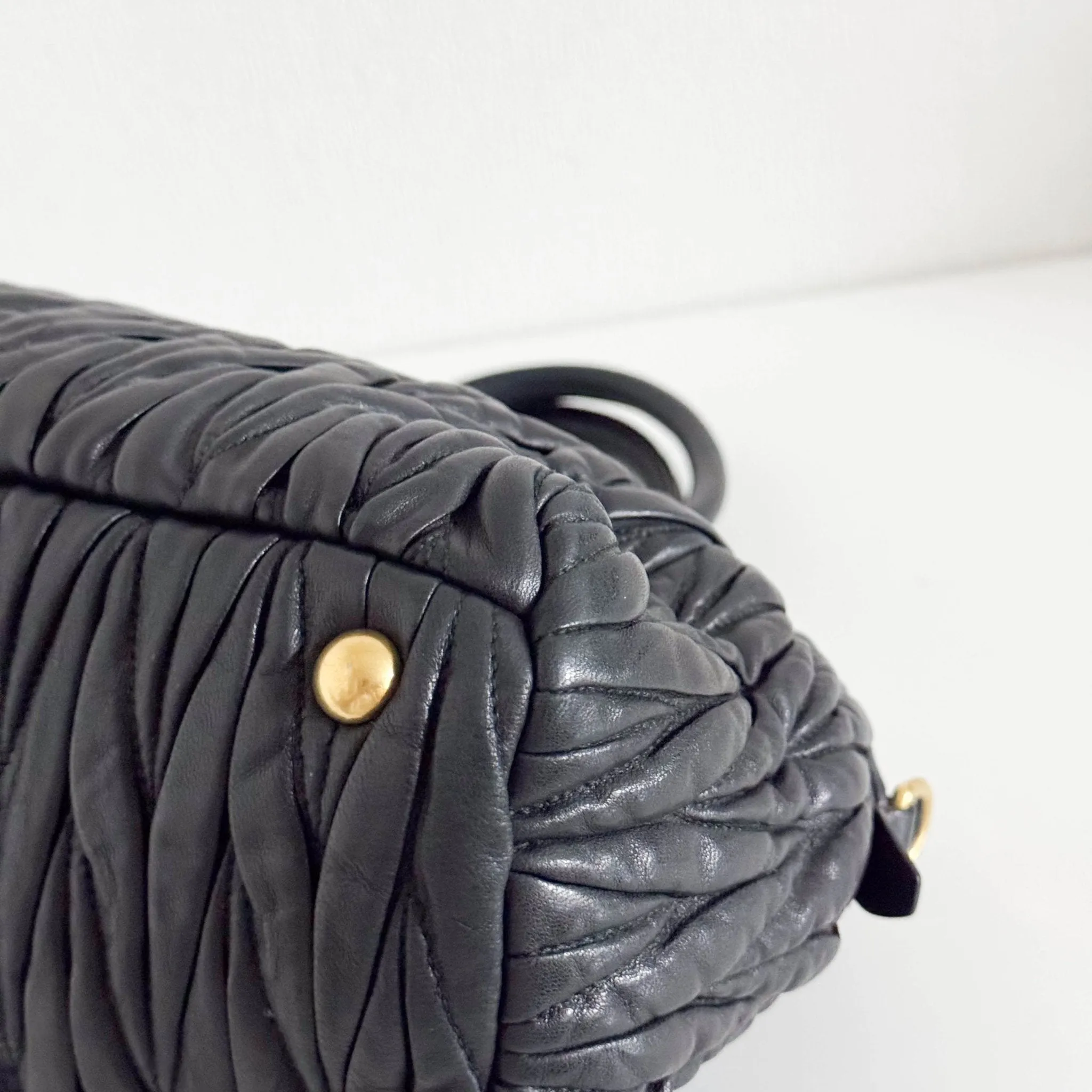 Matelassé Lambskin Leather Double Handle Handbag Black