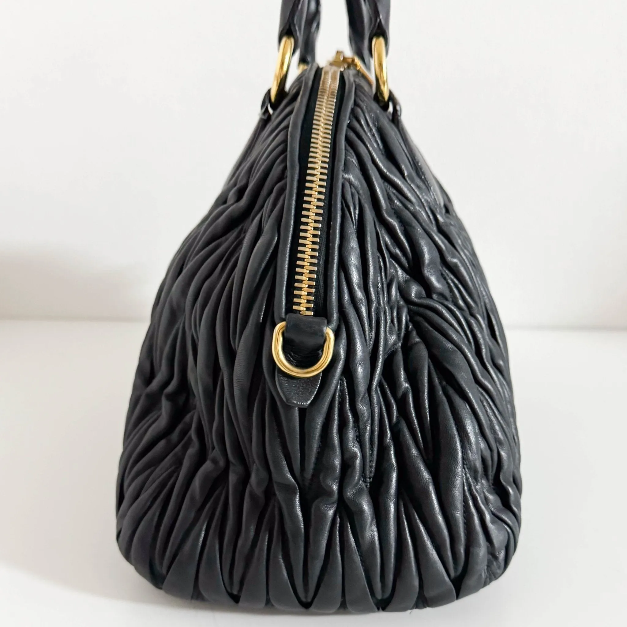 Matelassé Lambskin Leather Double Handle Handbag Black