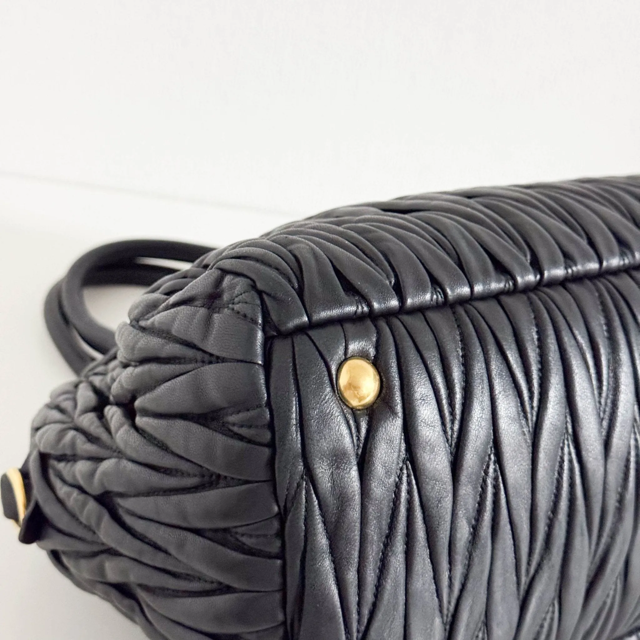 Matelassé Lambskin Leather Double Handle Handbag Black