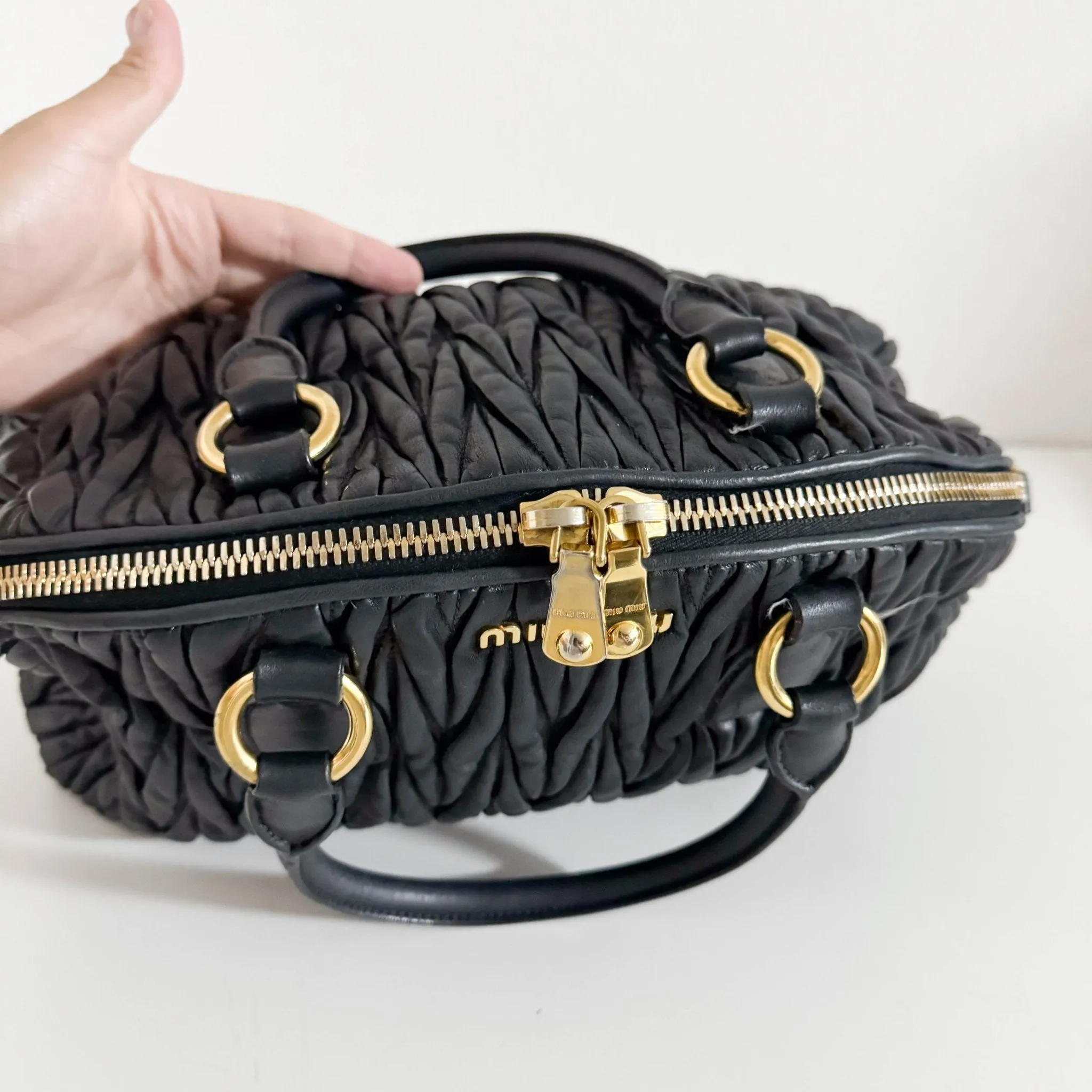 Matelassé Lambskin Leather Double Handle Handbag Black