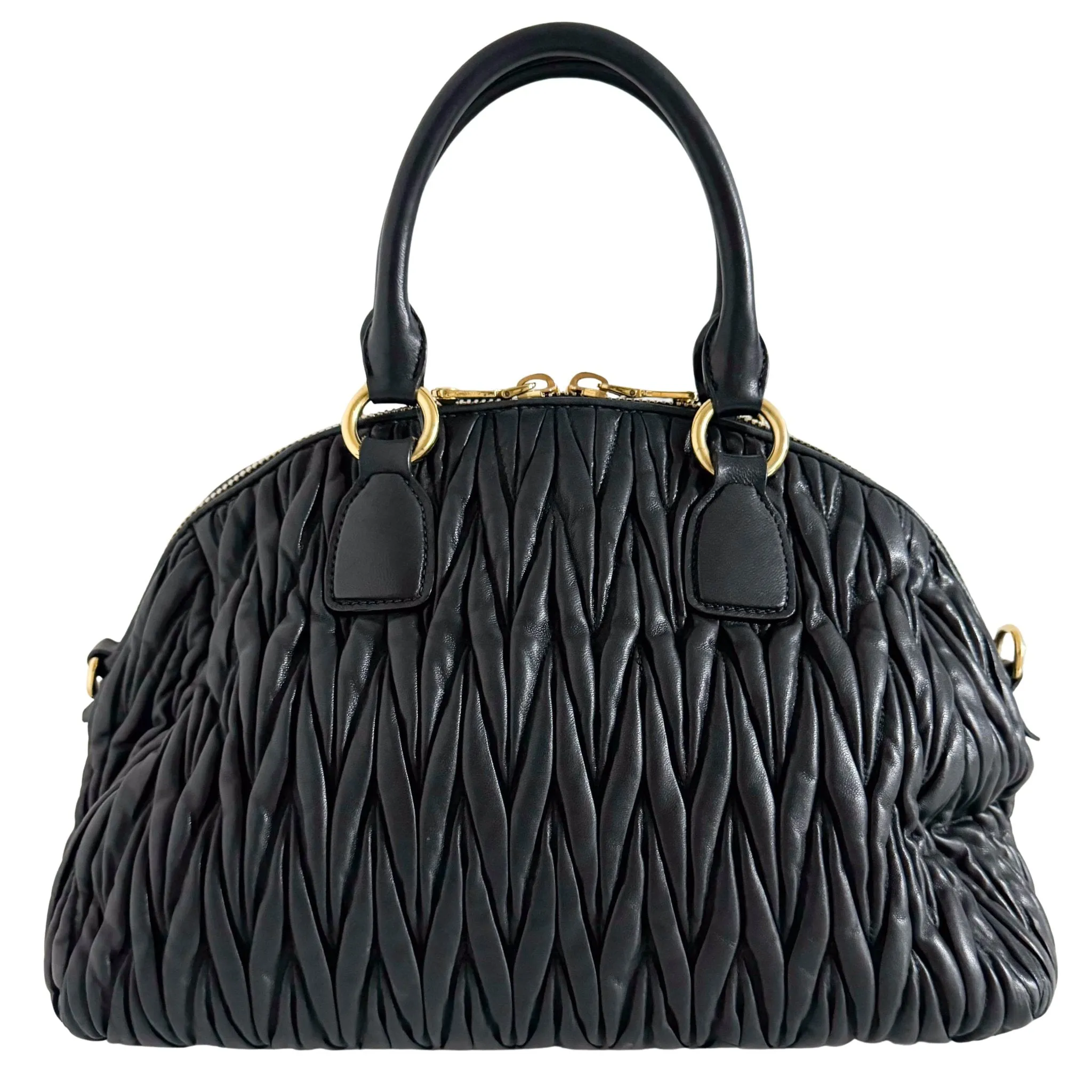 Matelassé Lambskin Leather Double Handle Handbag Black