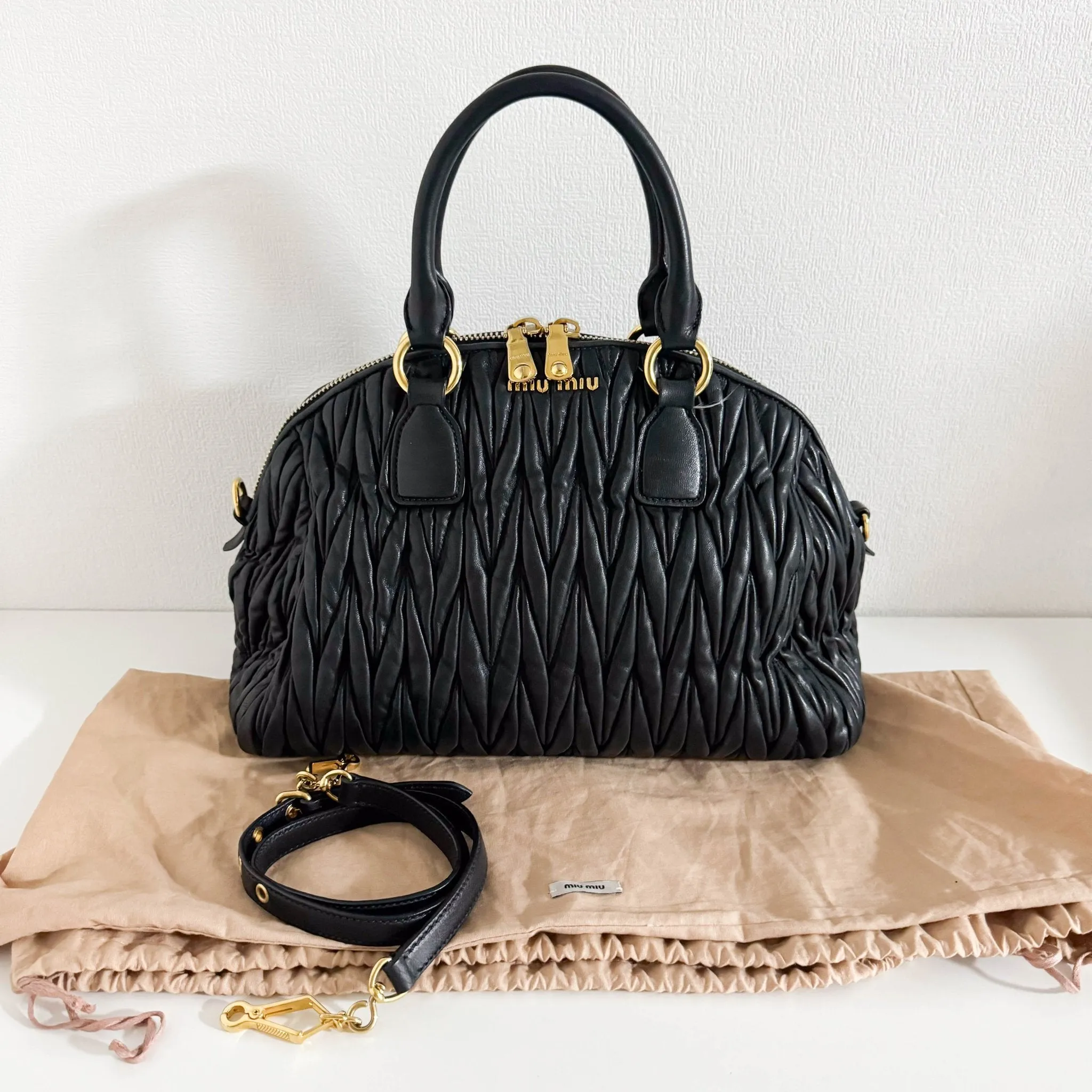 Matelassé Lambskin Leather Double Handle Handbag Black
