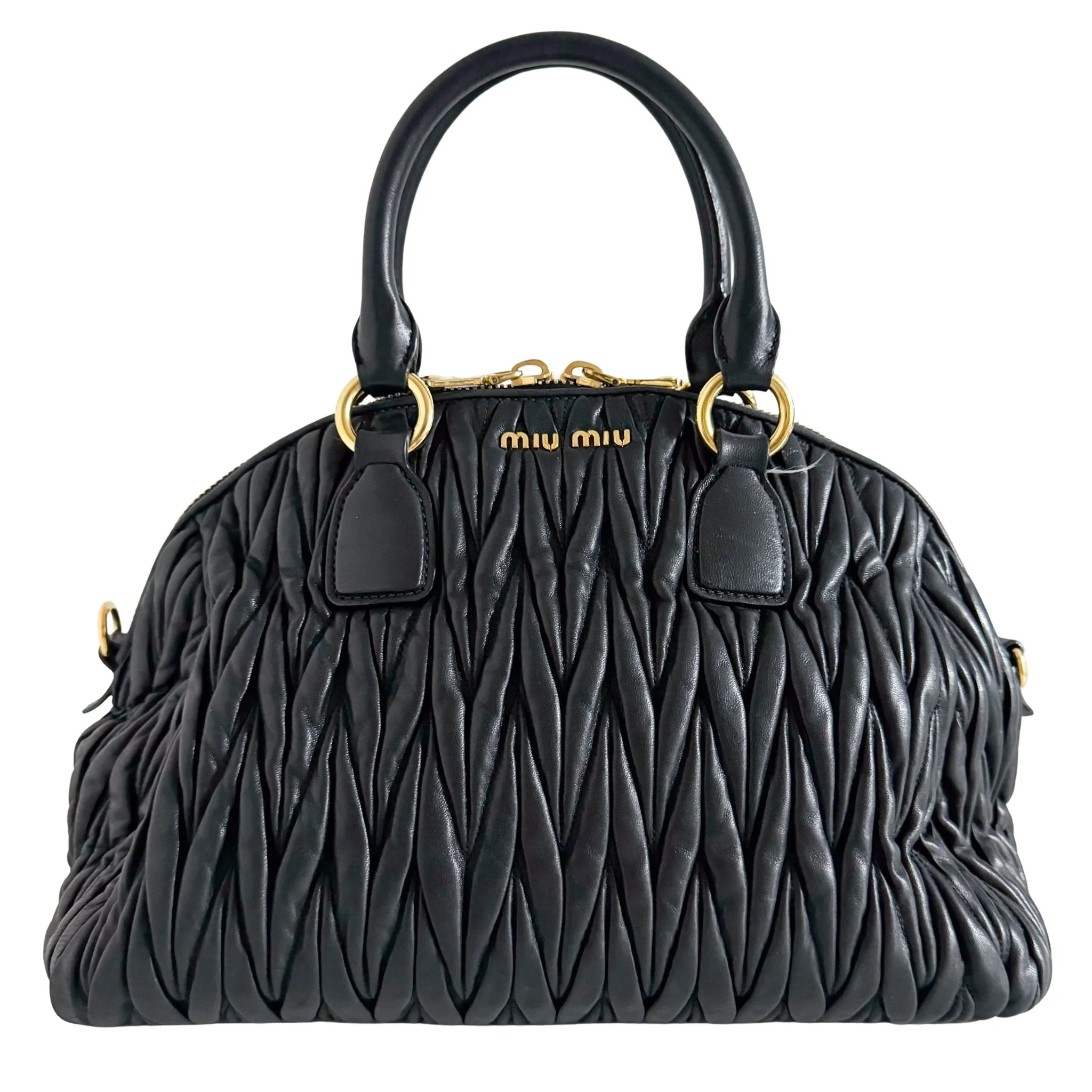 Matelassé Lambskin Leather Double Handle Handbag Black