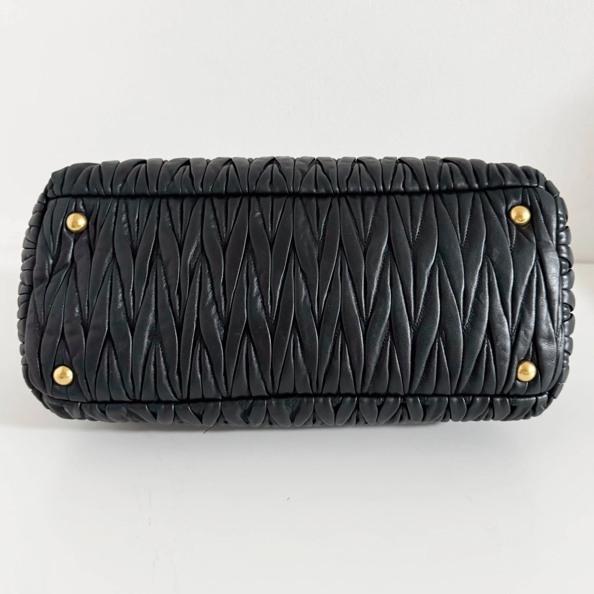 Matelassé Lambskin Leather Double Handle Handbag Black