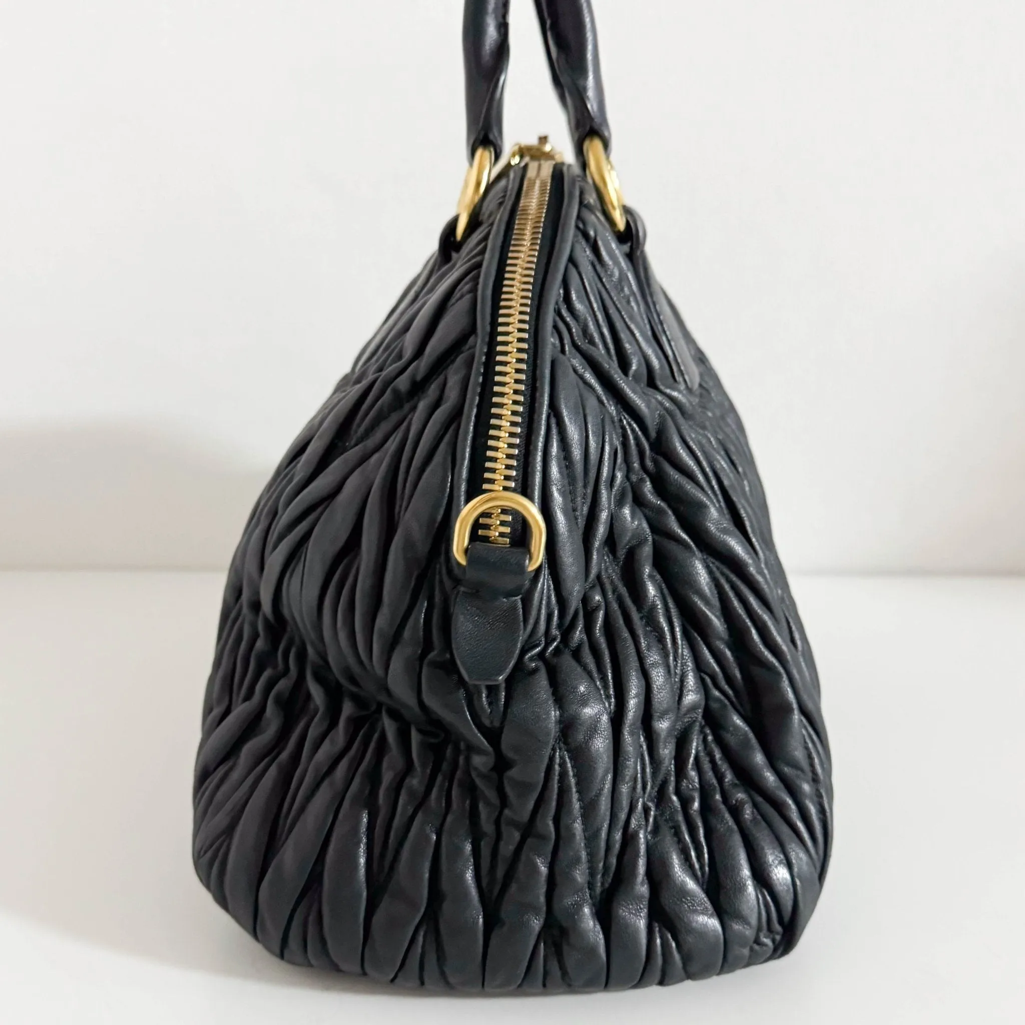Matelassé Lambskin Leather Double Handle Handbag Black