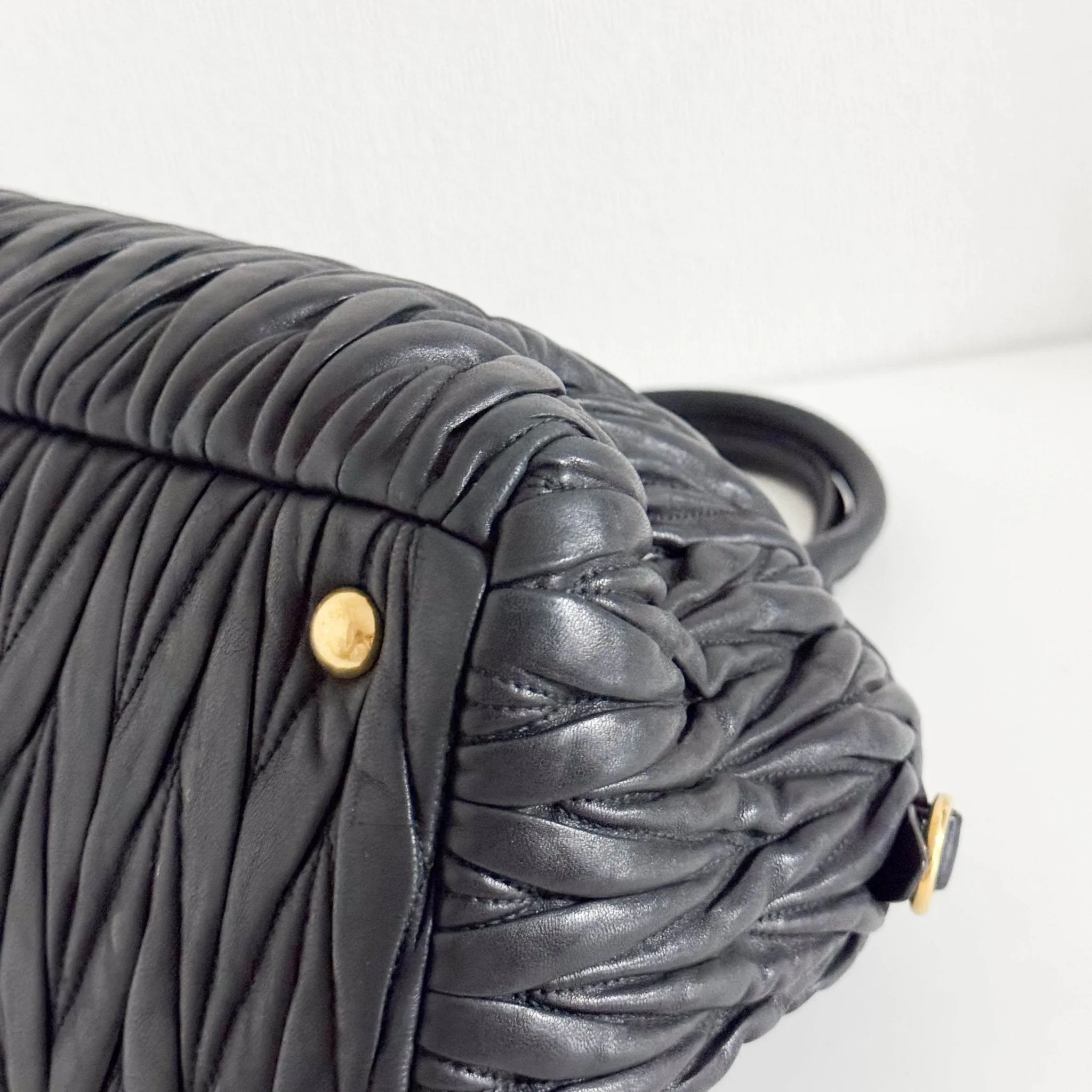 Matelassé Lambskin Leather Double Handle Handbag Black