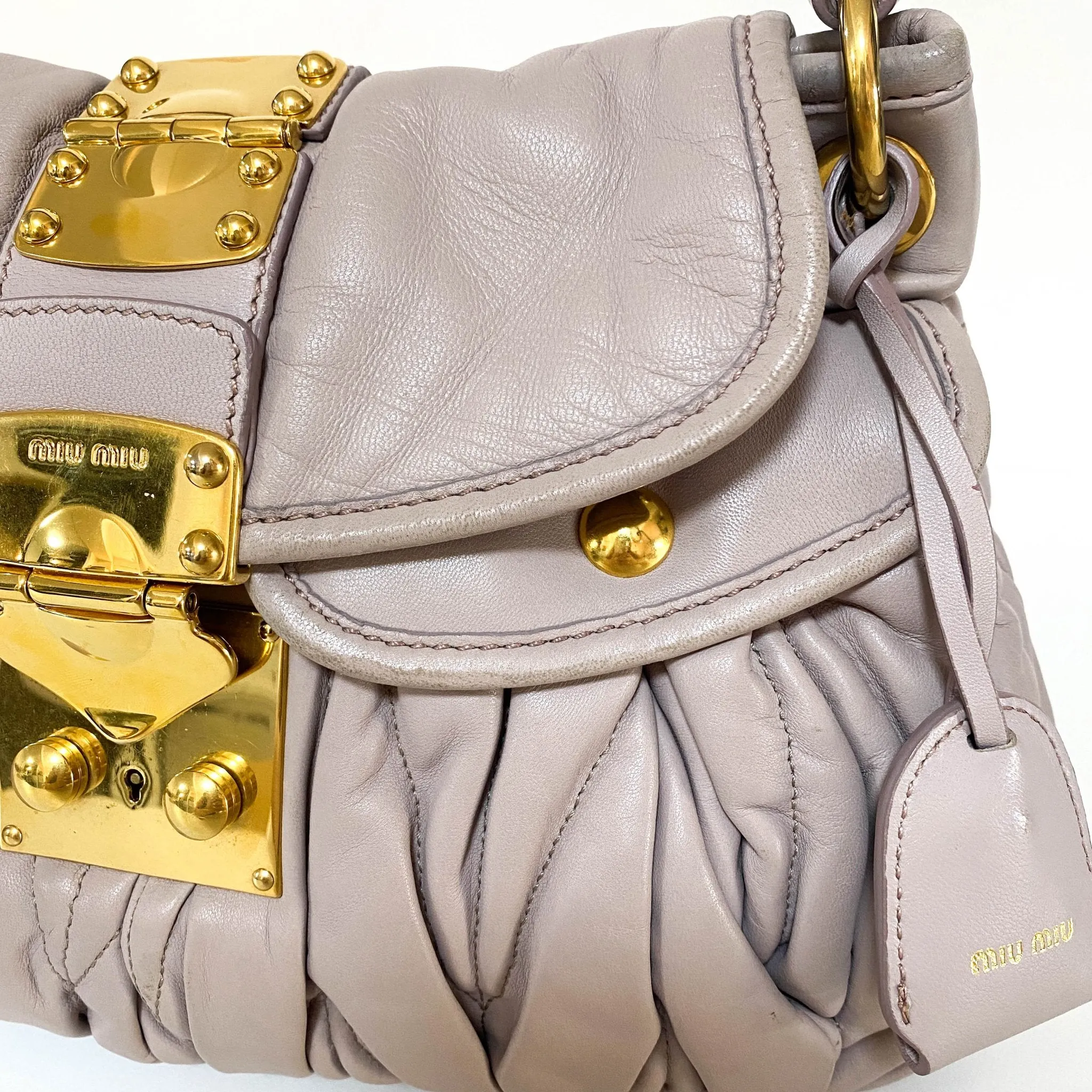 Matelassé Pale Purple Leather Handle Shoulder Bag
