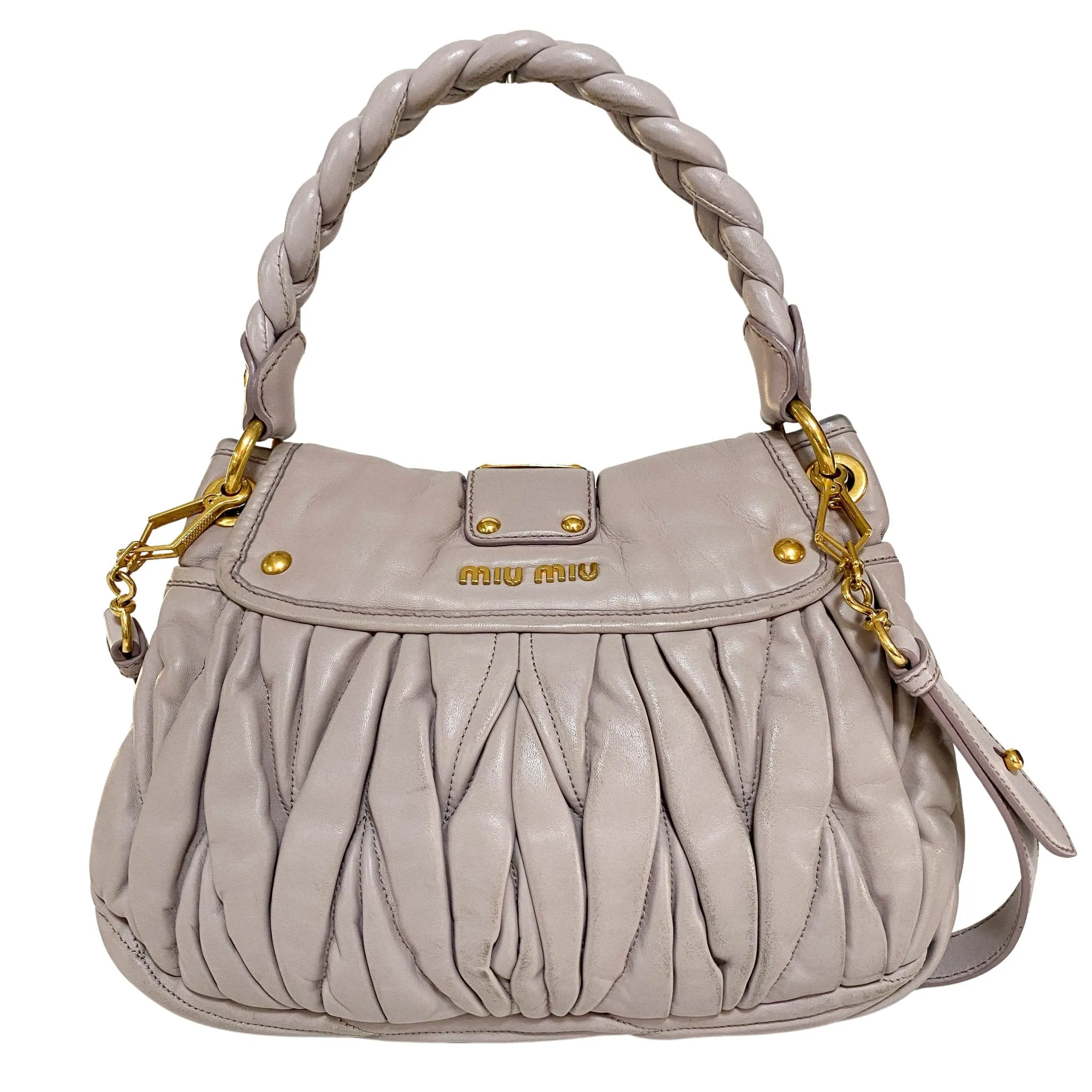 Matelassé Pale Purple Leather Handle Shoulder Bag