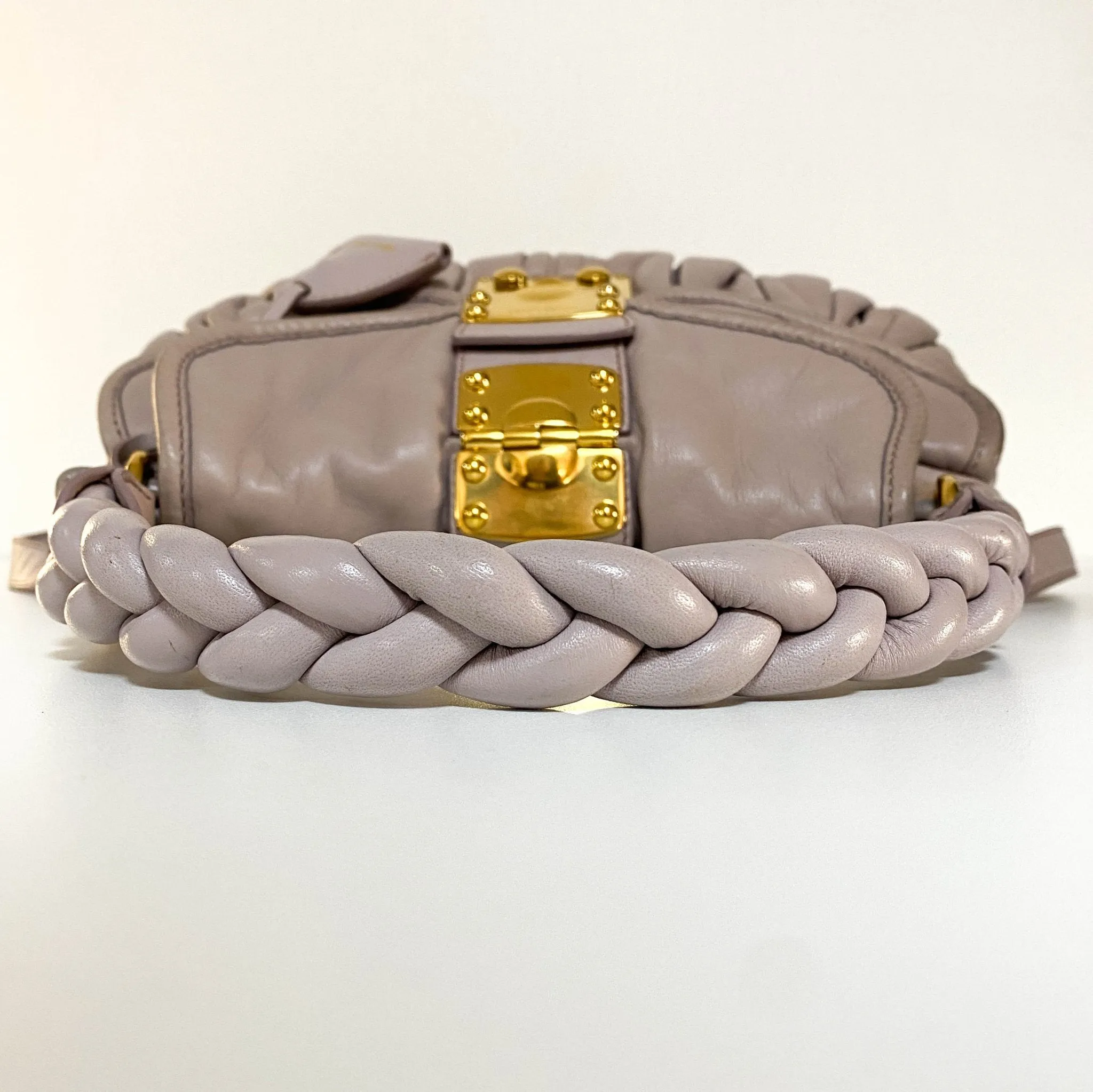 Matelassé Pale Purple Leather Handle Shoulder Bag