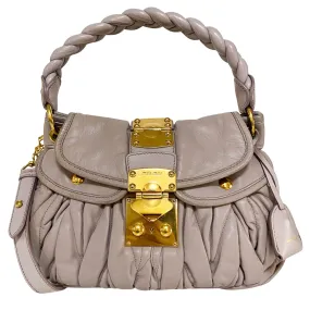 Matelassé Pale Purple Leather Handle Shoulder Bag