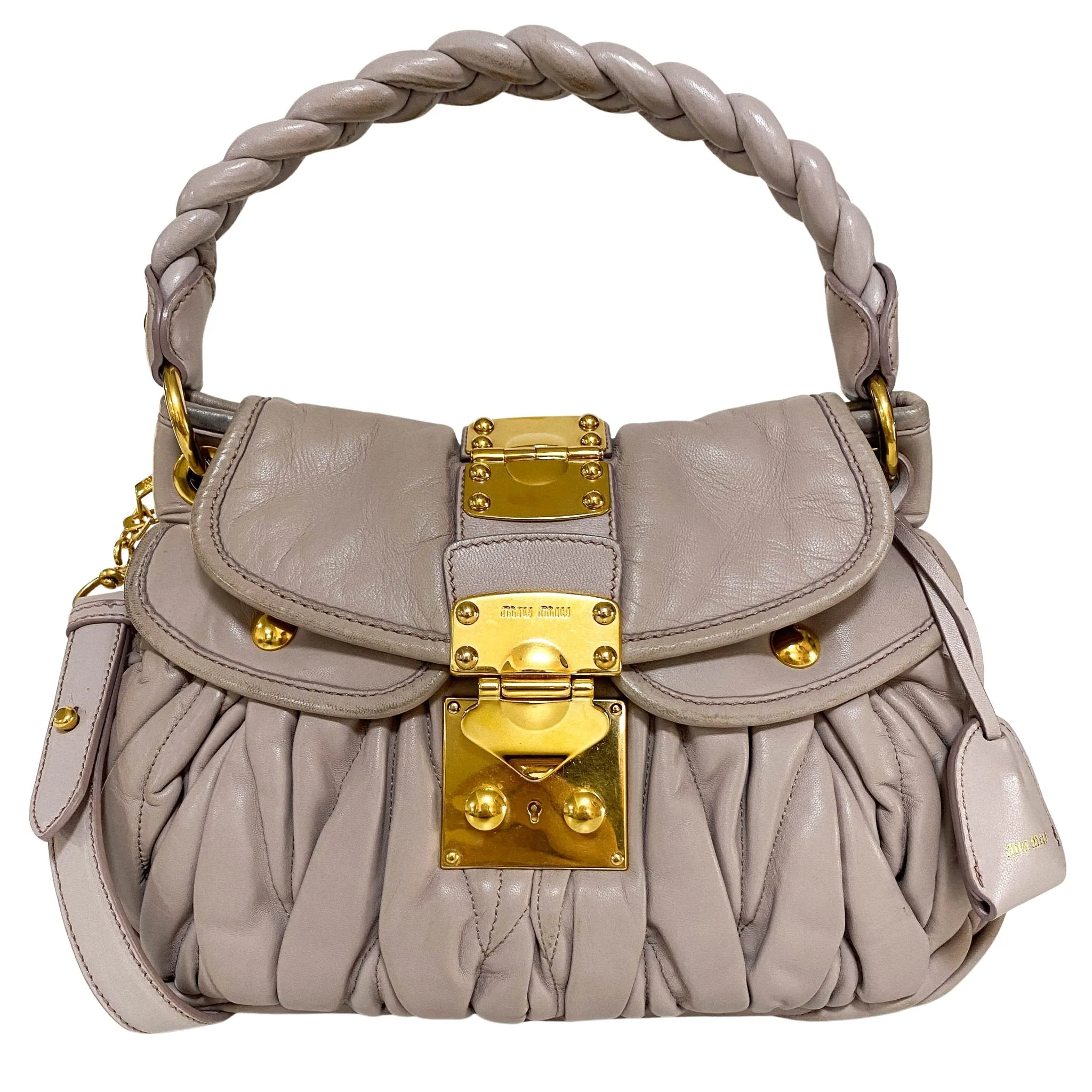 Matelassé Pale Purple Leather Handle Shoulder Bag