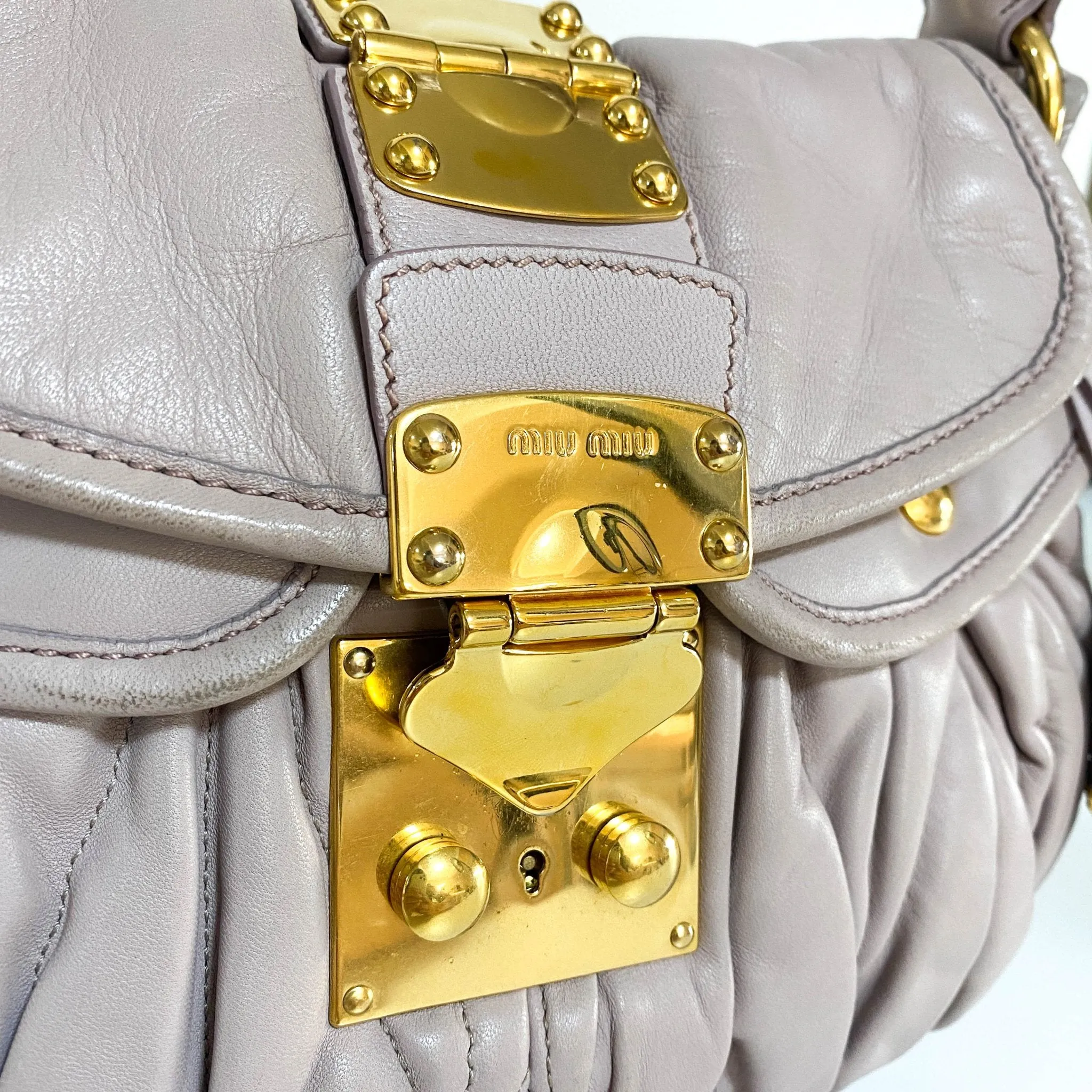 Matelassé Pale Purple Leather Handle Shoulder Bag
