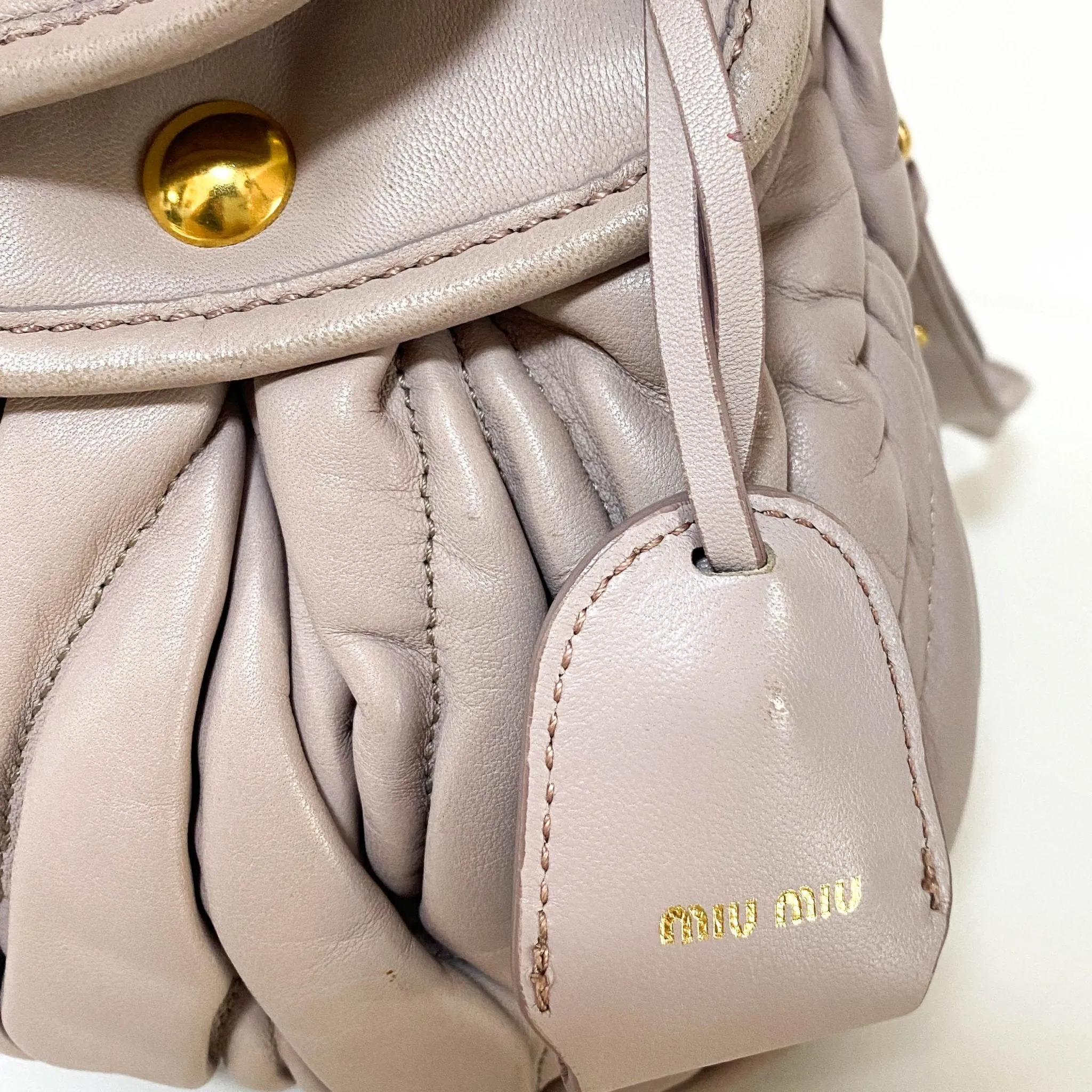 Matelassé Pale Purple Leather Handle Shoulder Bag