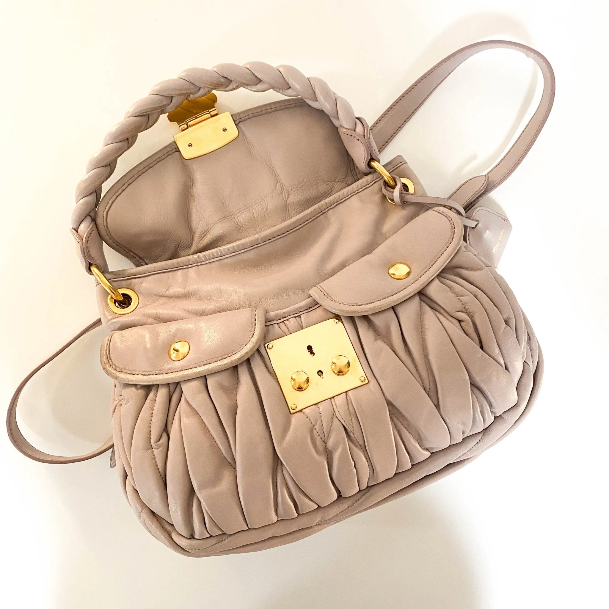 Matelassé Pale Purple Leather Handle Shoulder Bag