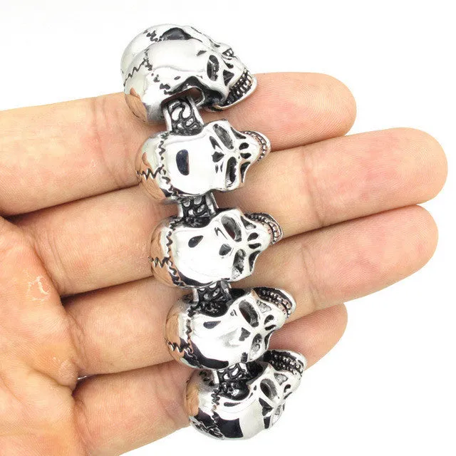 Mens Boys Lots silver Skull Links Chain Bracelet Stainless Steel PUNK Bangle Men's cool vintage Jewellery
