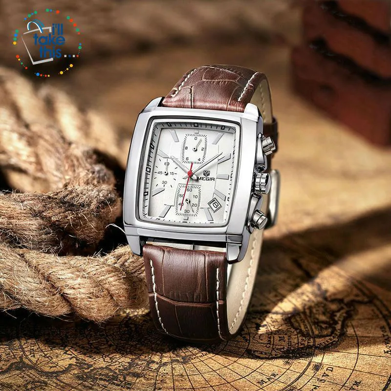 Men's Genuine Leather Luxury Quartz Dress Wristwatch - White or Black