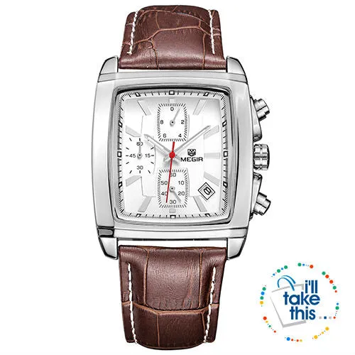 Men's Genuine Leather Luxury Quartz Dress Wristwatch - White or Black