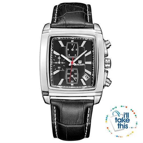 Men's Genuine Leather Luxury Quartz Dress Wristwatch - White or Black