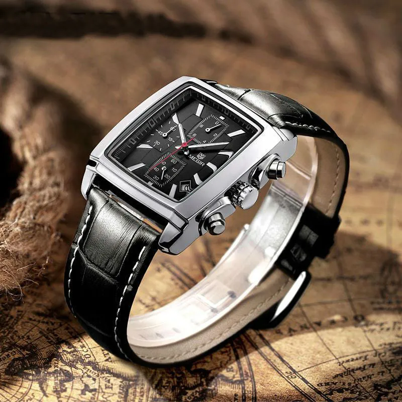 Men's Genuine Leather Luxury Quartz Dress Wristwatch - White or Black