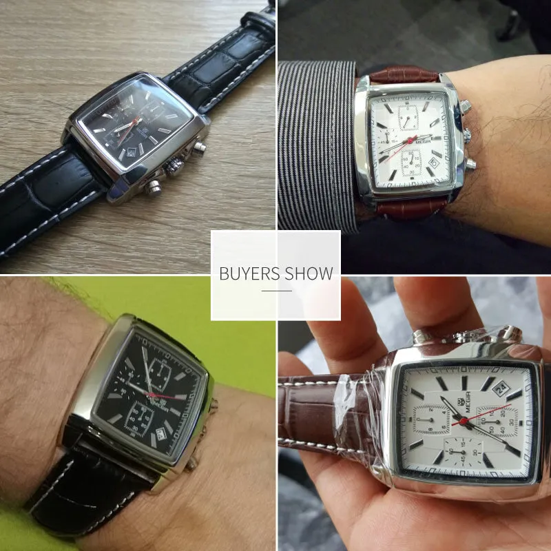 Men's Genuine Leather Luxury Quartz Dress Wristwatch - White or Black