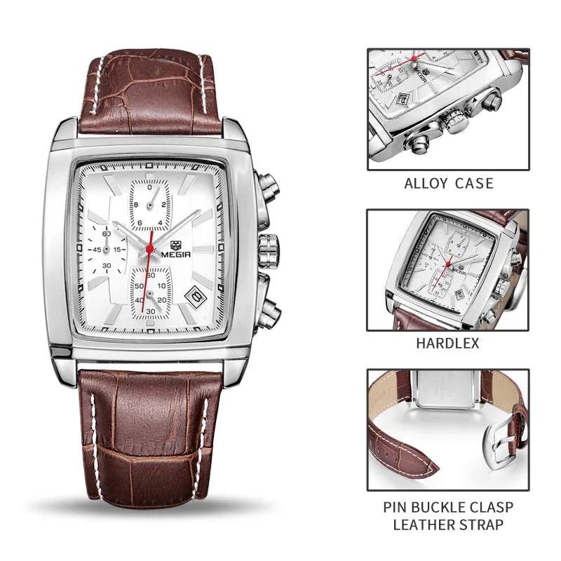 Men's Genuine Leather Luxury Quartz Dress Wristwatch - White or Black