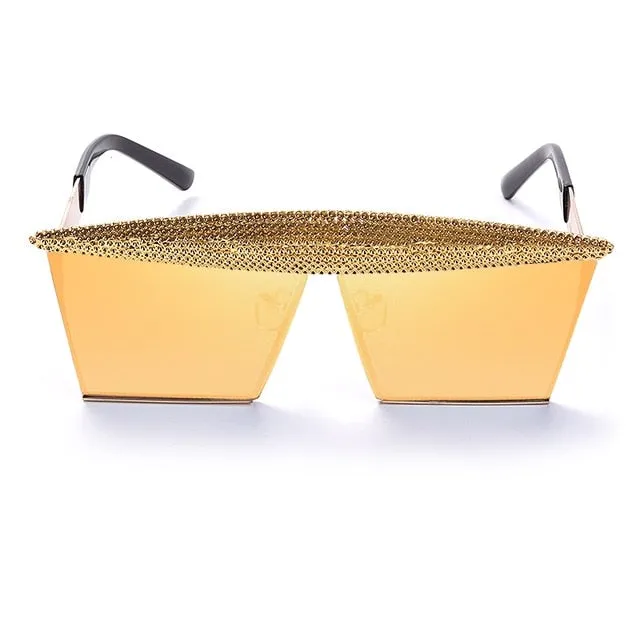Metal Steampunk Luxury Flat Top Mirror Gradient Square Sunglasses
