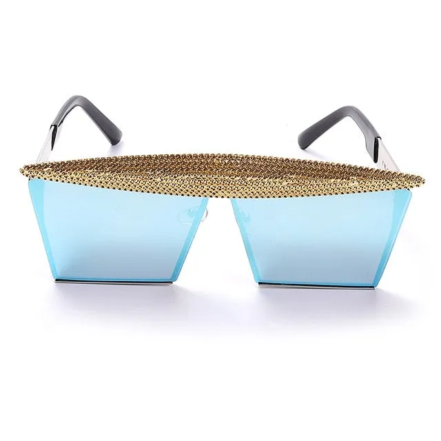 Metal Steampunk Luxury Flat Top Mirror Gradient Square Sunglasses