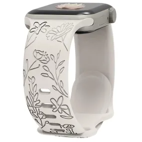 mFoniscie Silicone Bands for Apple Watch Strap 49mm 45mm 44mm 42mm, Cute Soft Silicone Lotus Engraved Flower Strap for iWatch Ultra SE2|SE Series 8 7 6 5 4 3 2 1 [StarLight] [WATCH NOT INCLUDED]