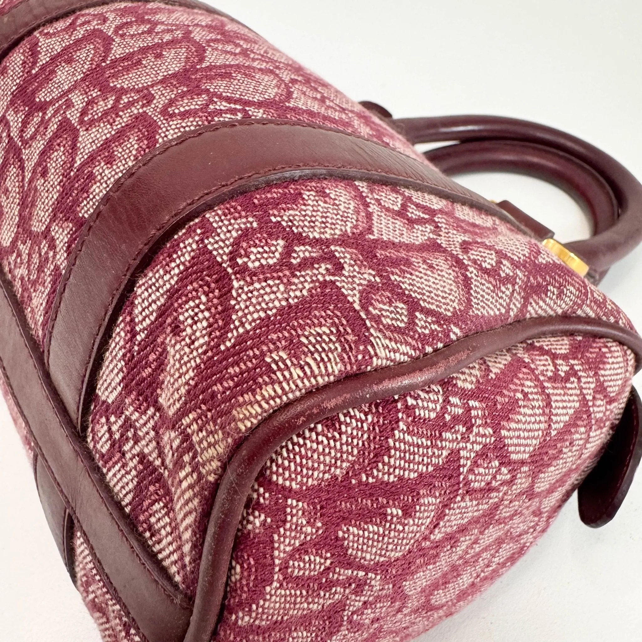 Mini Boston Bag Trotter Canvas Leather Wine Red Gold