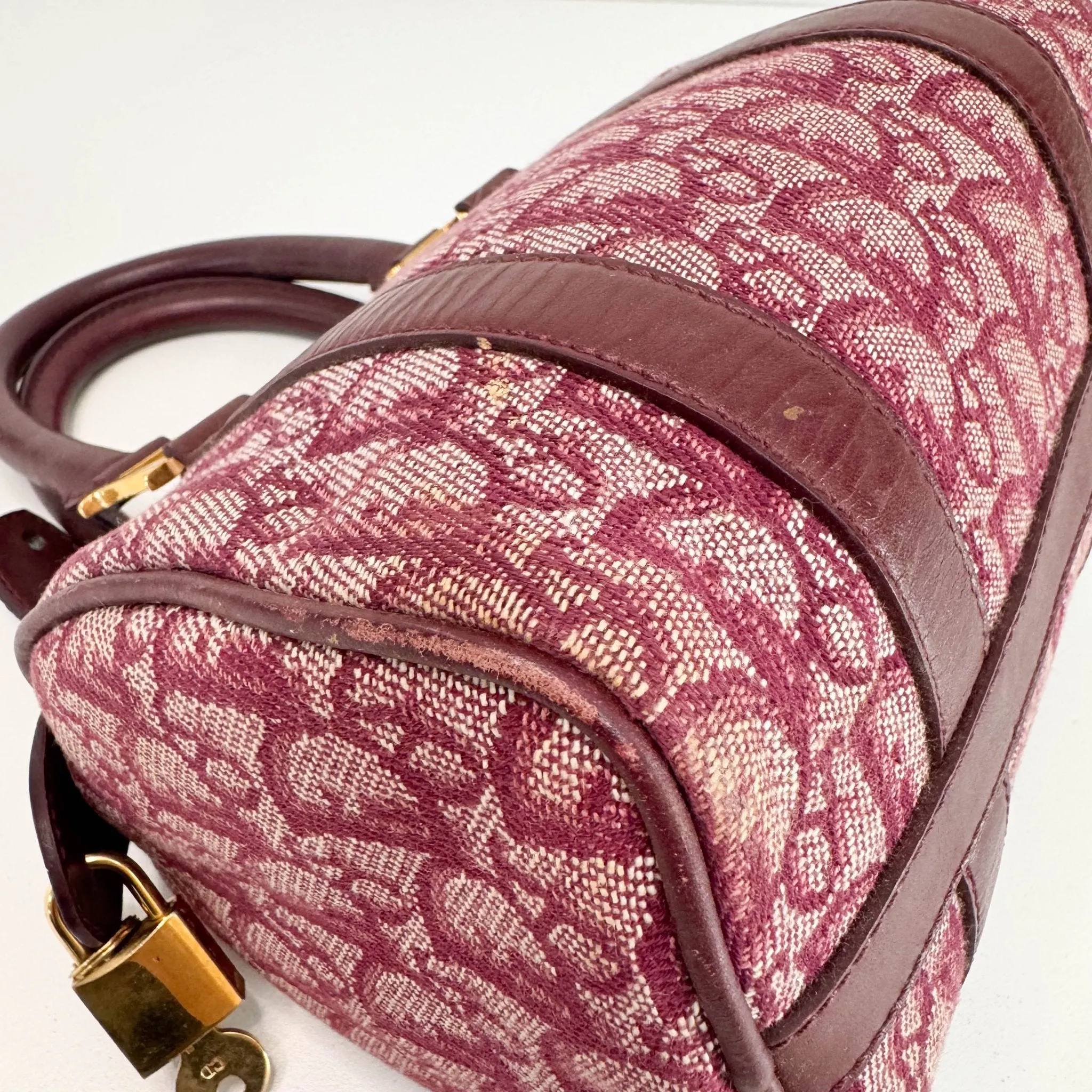 Mini Boston Bag Trotter Canvas Leather Wine Red Gold