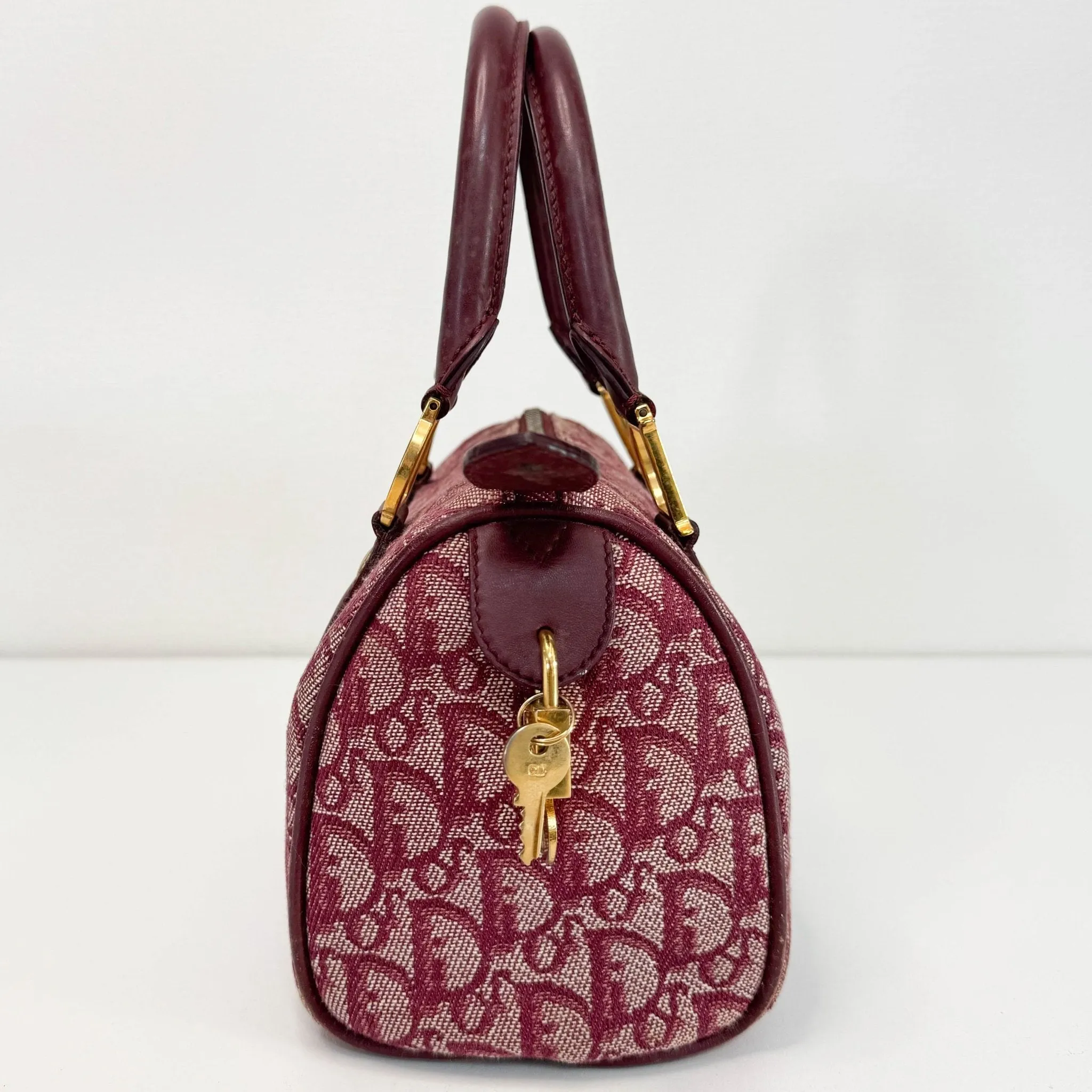 Mini Boston Bag Trotter Canvas Leather Wine Red Gold