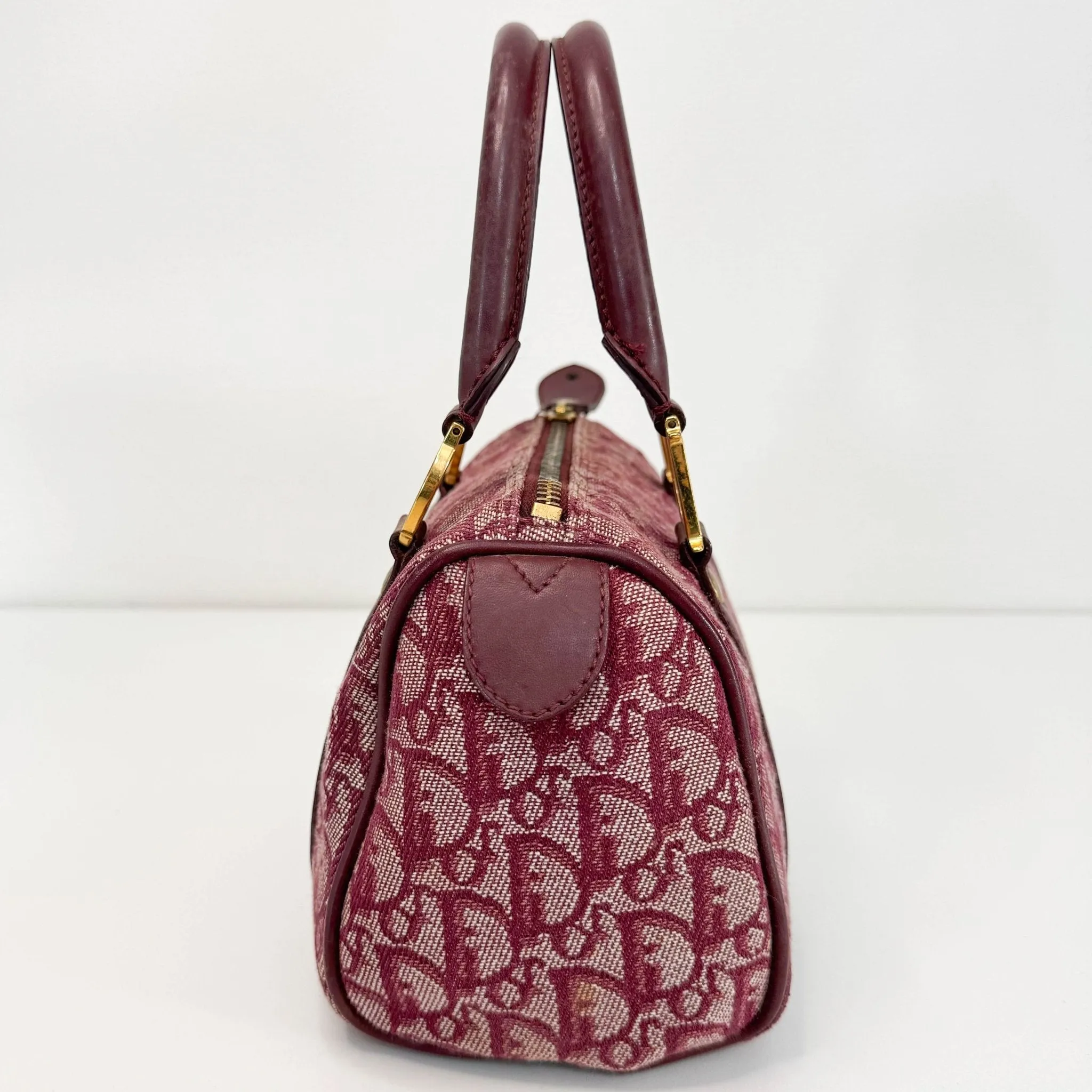 Mini Boston Bag Trotter Canvas Leather Wine Red Gold