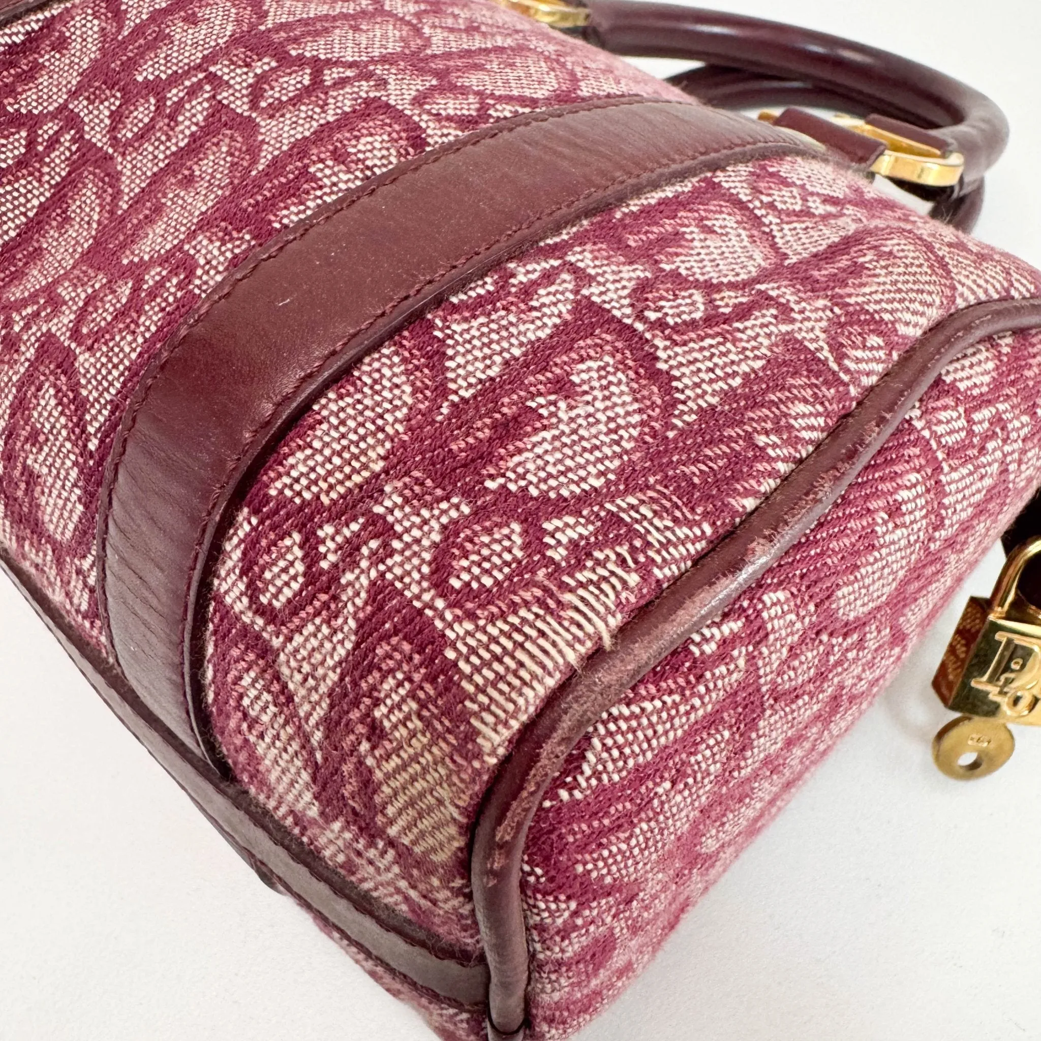Mini Boston Bag Trotter Canvas Leather Wine Red Gold