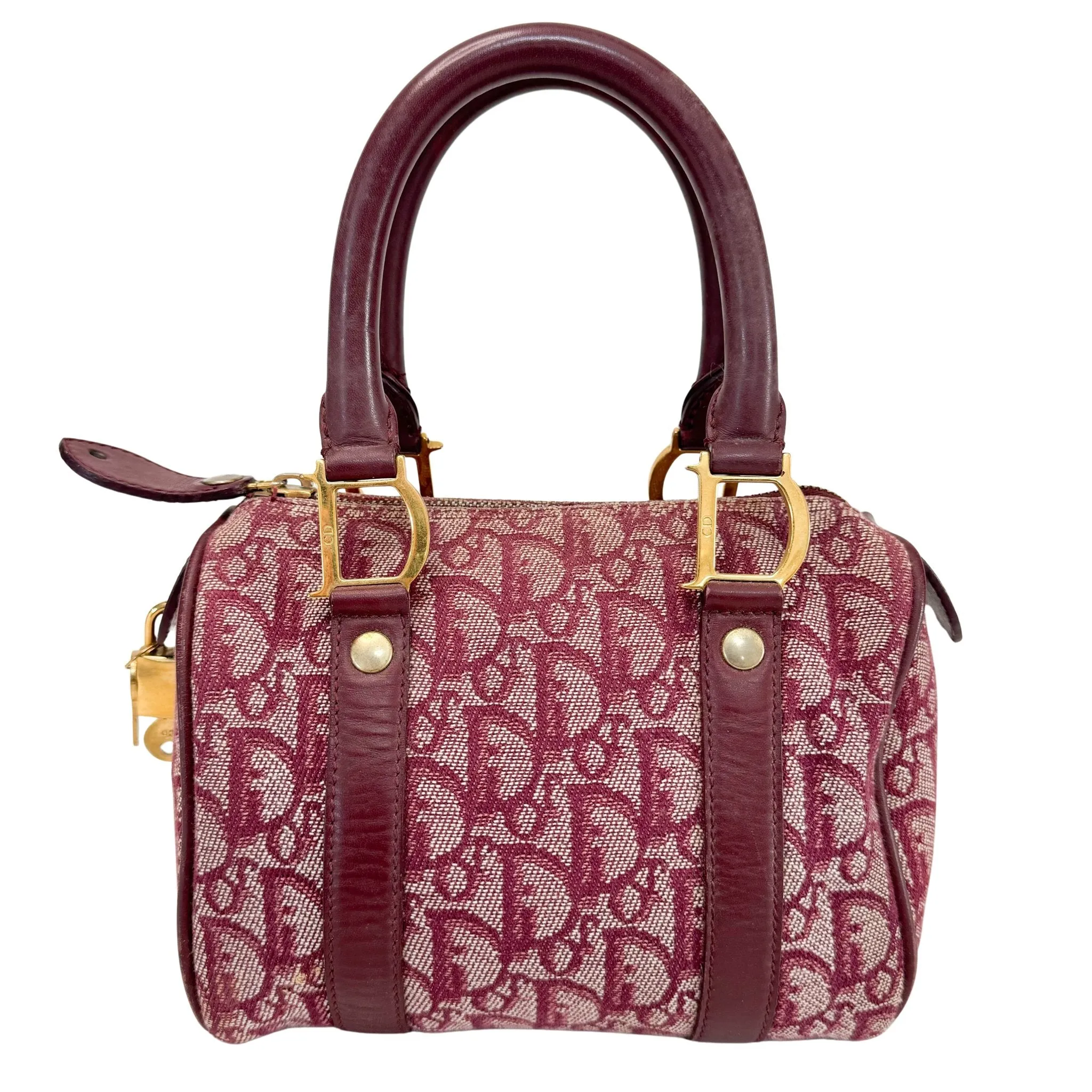 Mini Boston Bag Trotter Canvas Leather Wine Red Gold