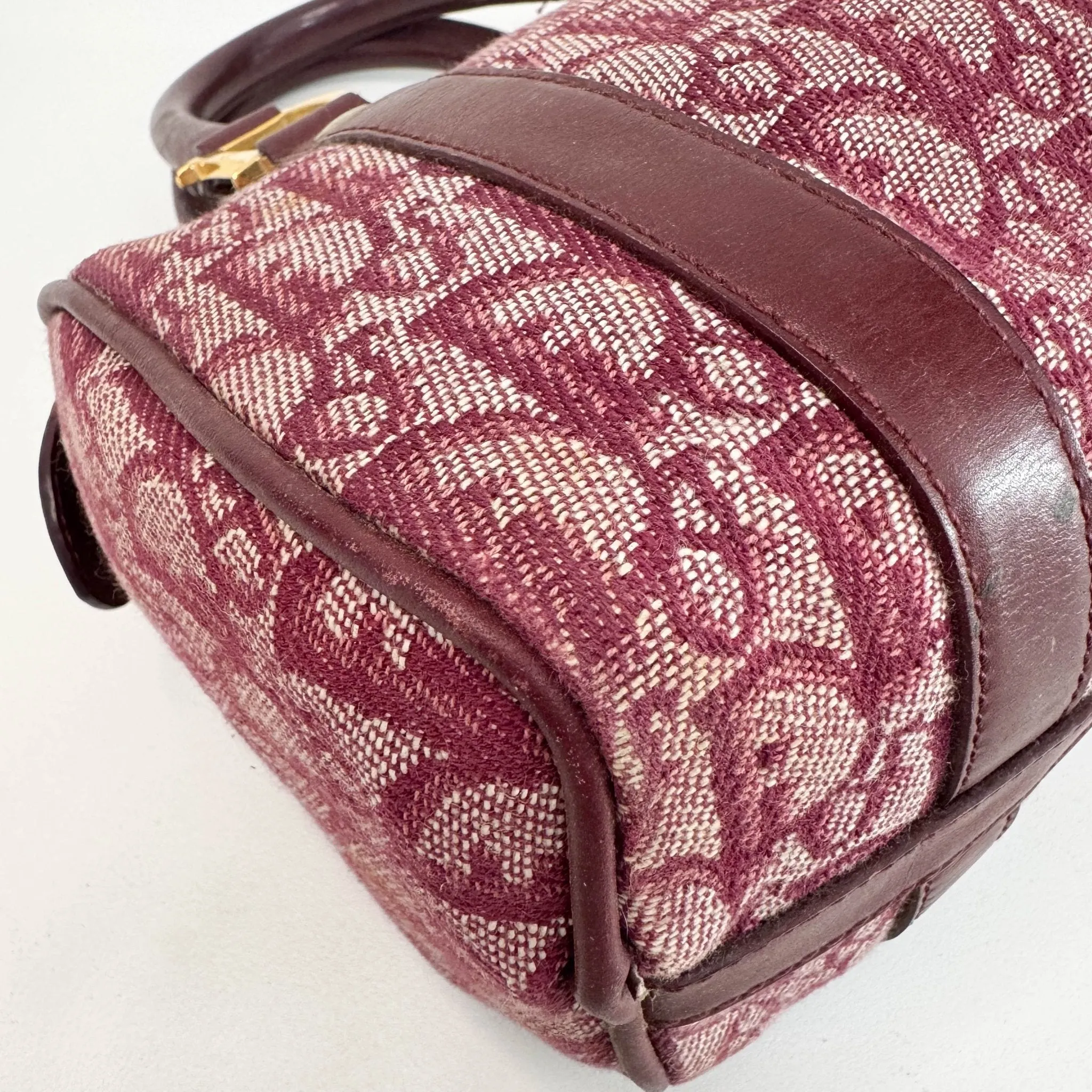 Mini Boston Bag Trotter Canvas Leather Wine Red Gold