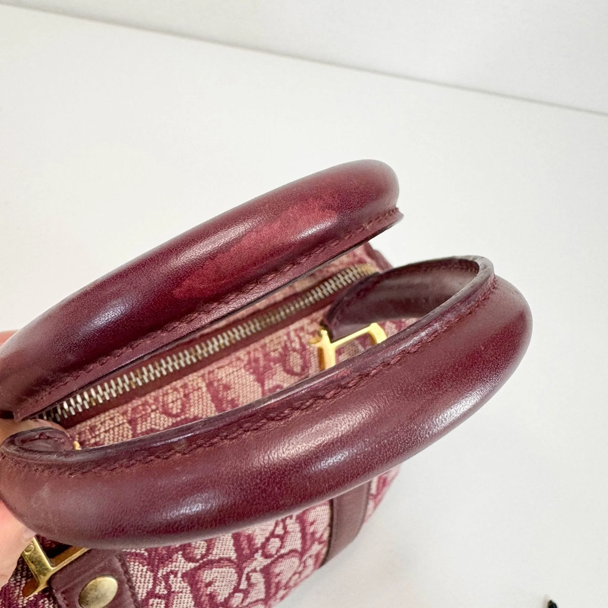 Mini Boston Bag Trotter Canvas Leather Wine Red Gold