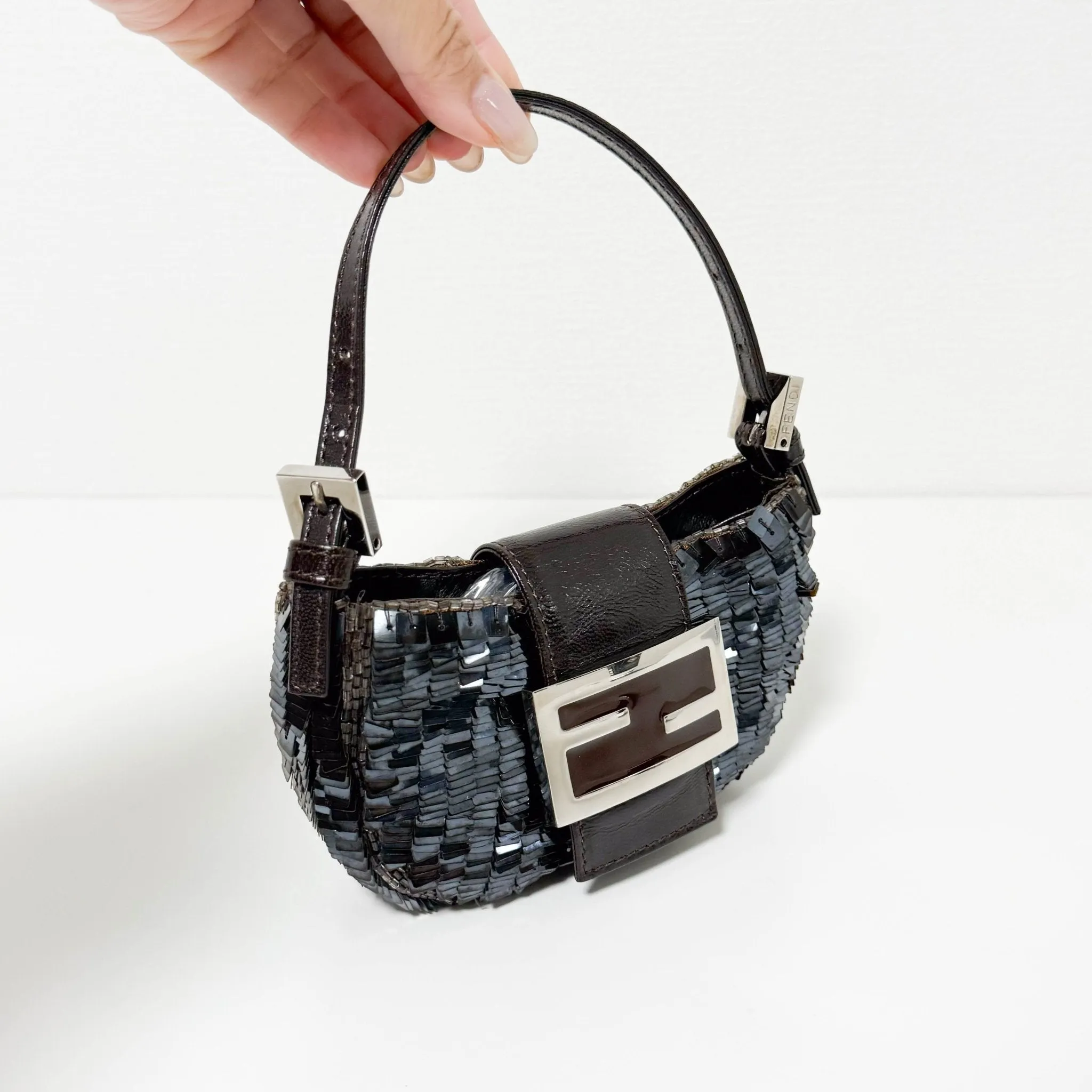 Mini Croissant Chocolate Brown Sequin Bag