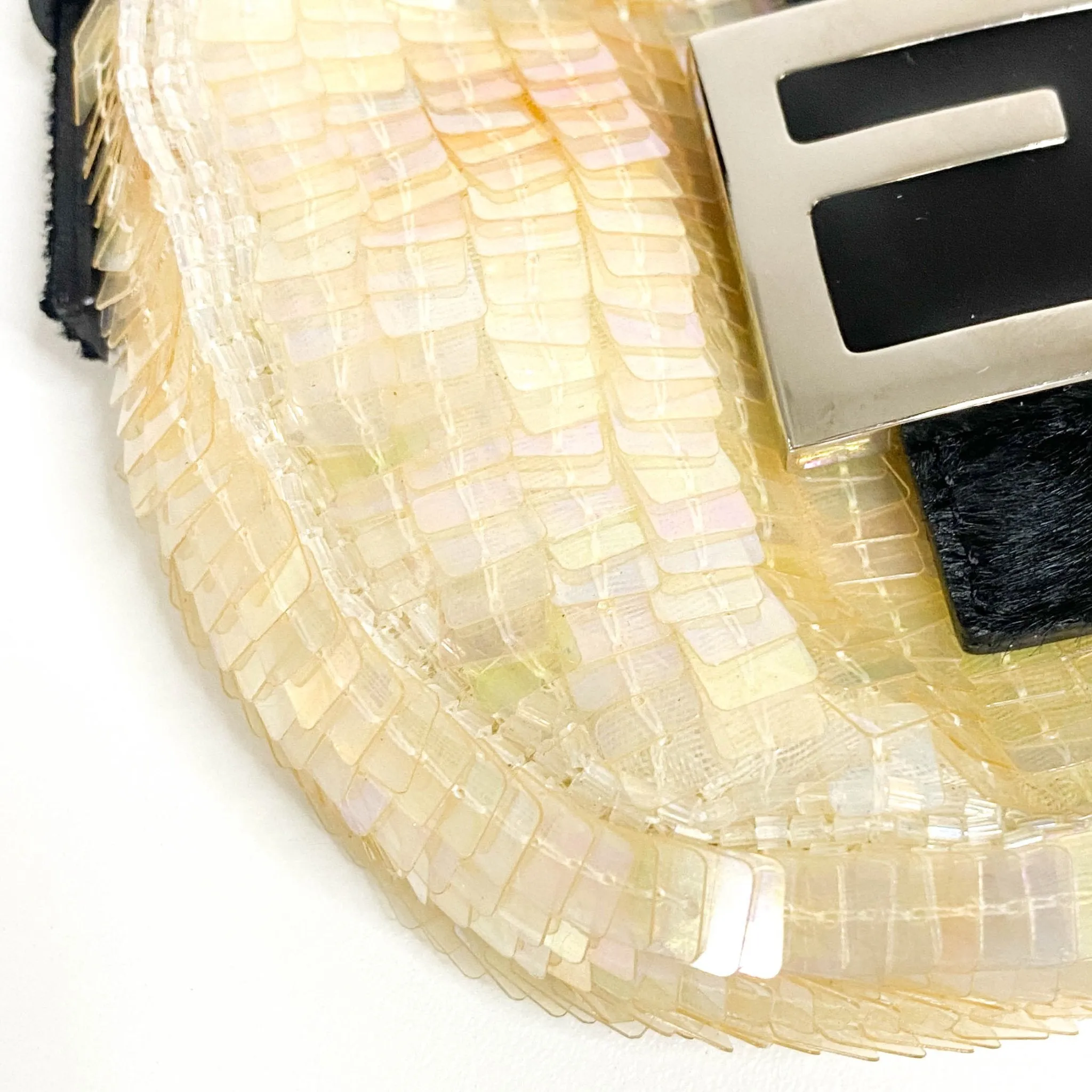 Mini Croissant Ivory Sequin / Calf Pony Hair