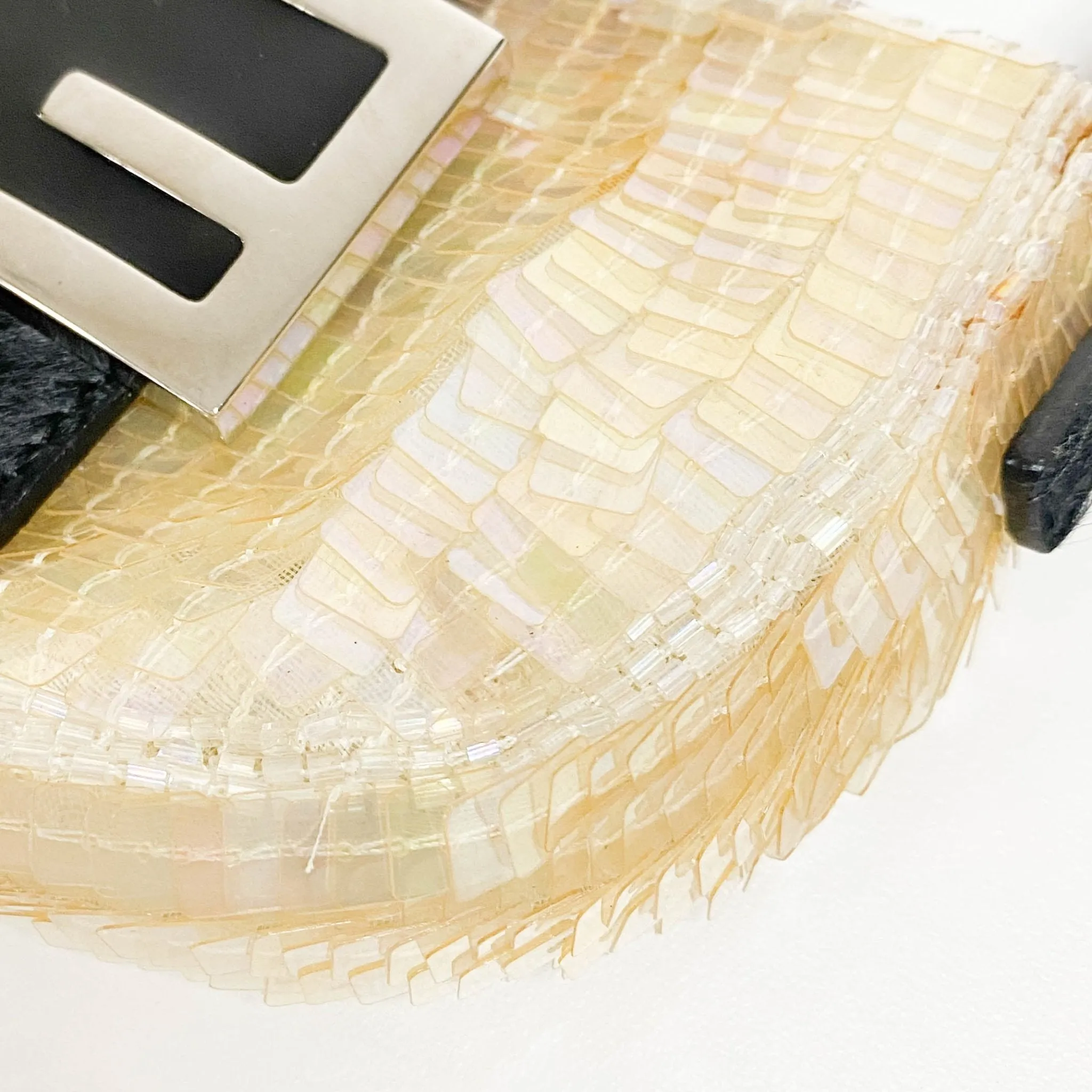 Mini Croissant Ivory Sequin / Calf Pony Hair