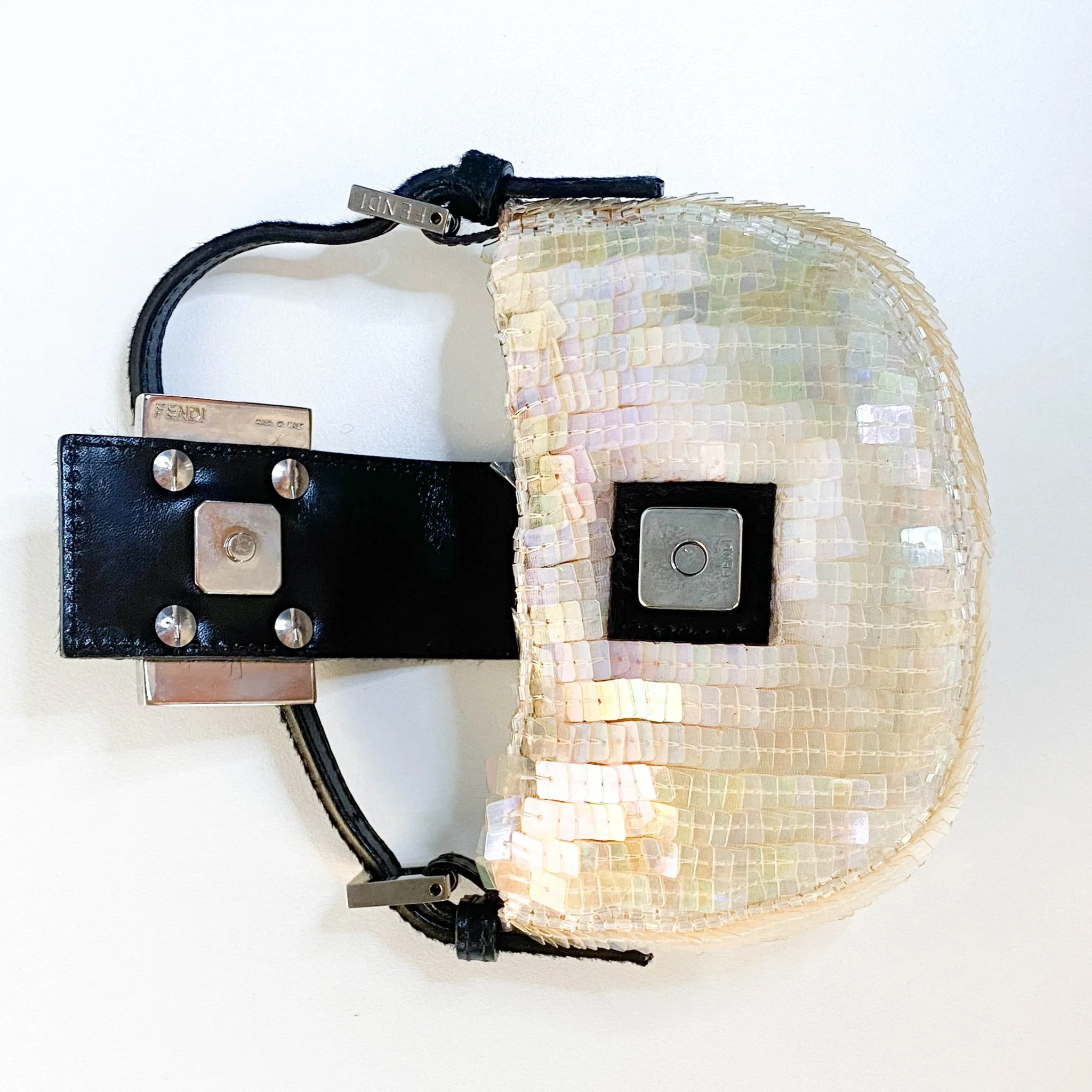 Mini Croissant Ivory Sequin / Calf Pony Hair
