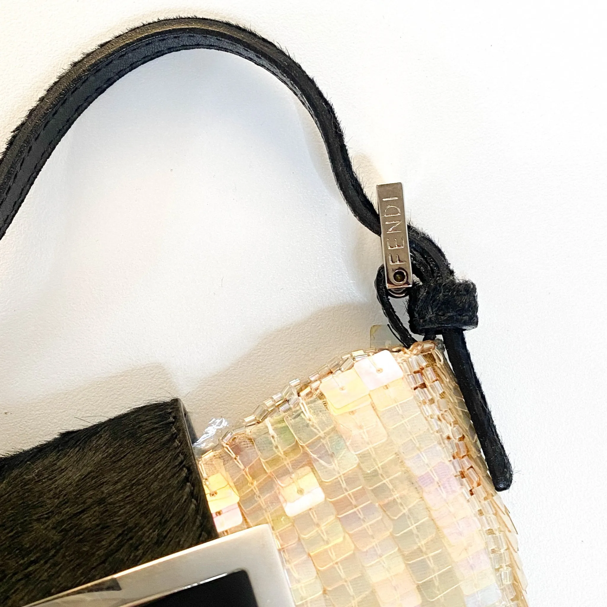 Mini Croissant Ivory Sequin / Calf Pony Hair