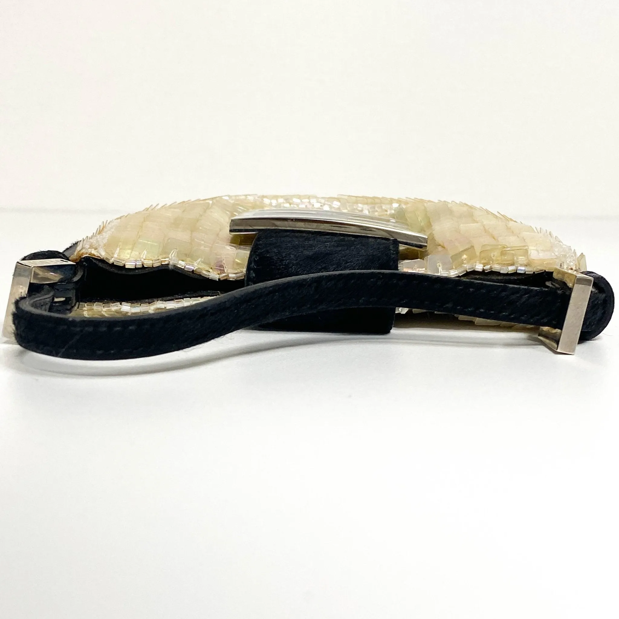 Mini Croissant Ivory Sequin / Calf Pony Hair