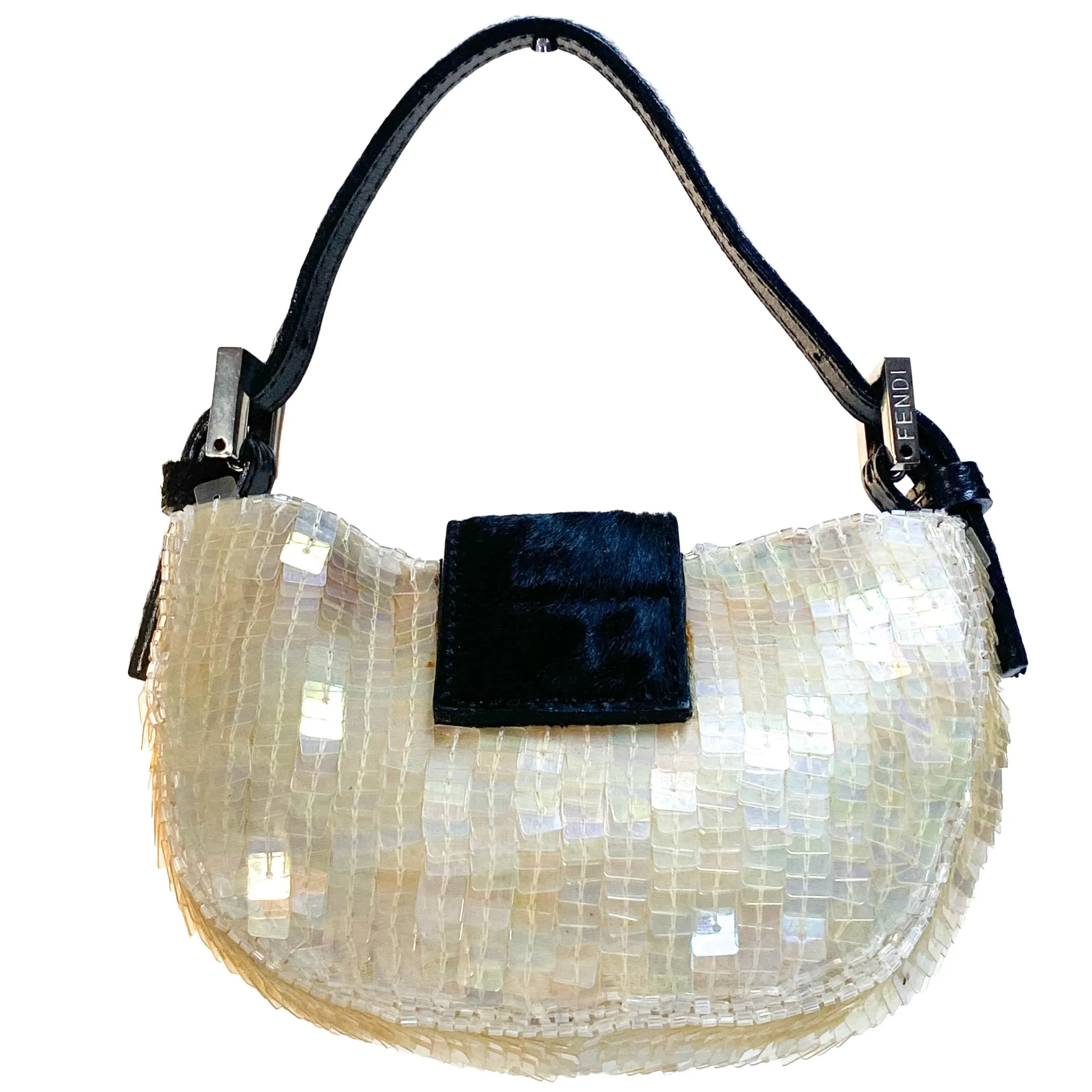 Mini Croissant Ivory Sequin / Calf Pony Hair