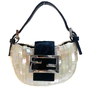 Mini Croissant Ivory Sequin / Calf Pony Hair